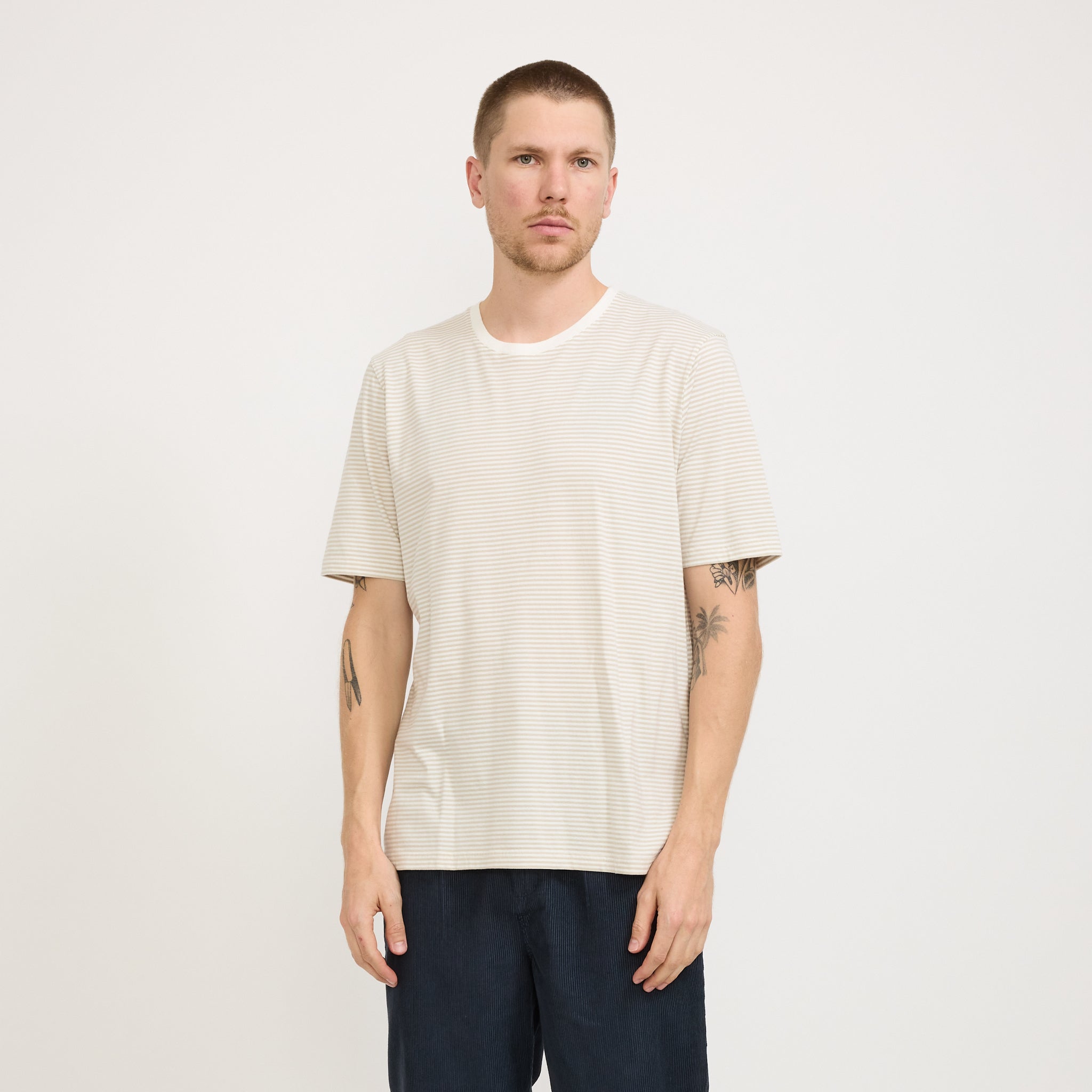 Folk | 1X1 Striped Tee Putty/Off White | Maplestore