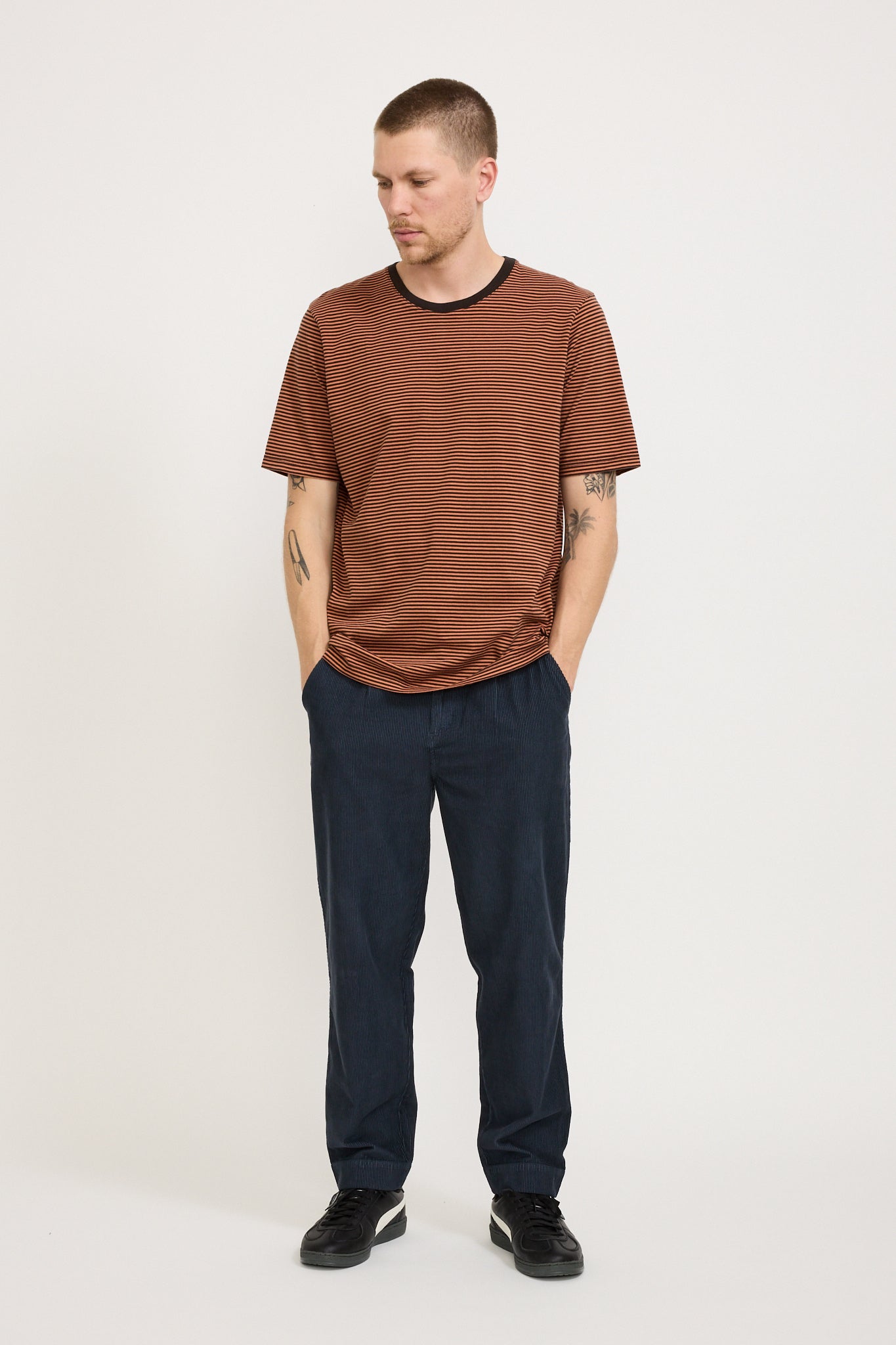 Folk | 1X1 Striped Tee Rust/Brown | Maplestore