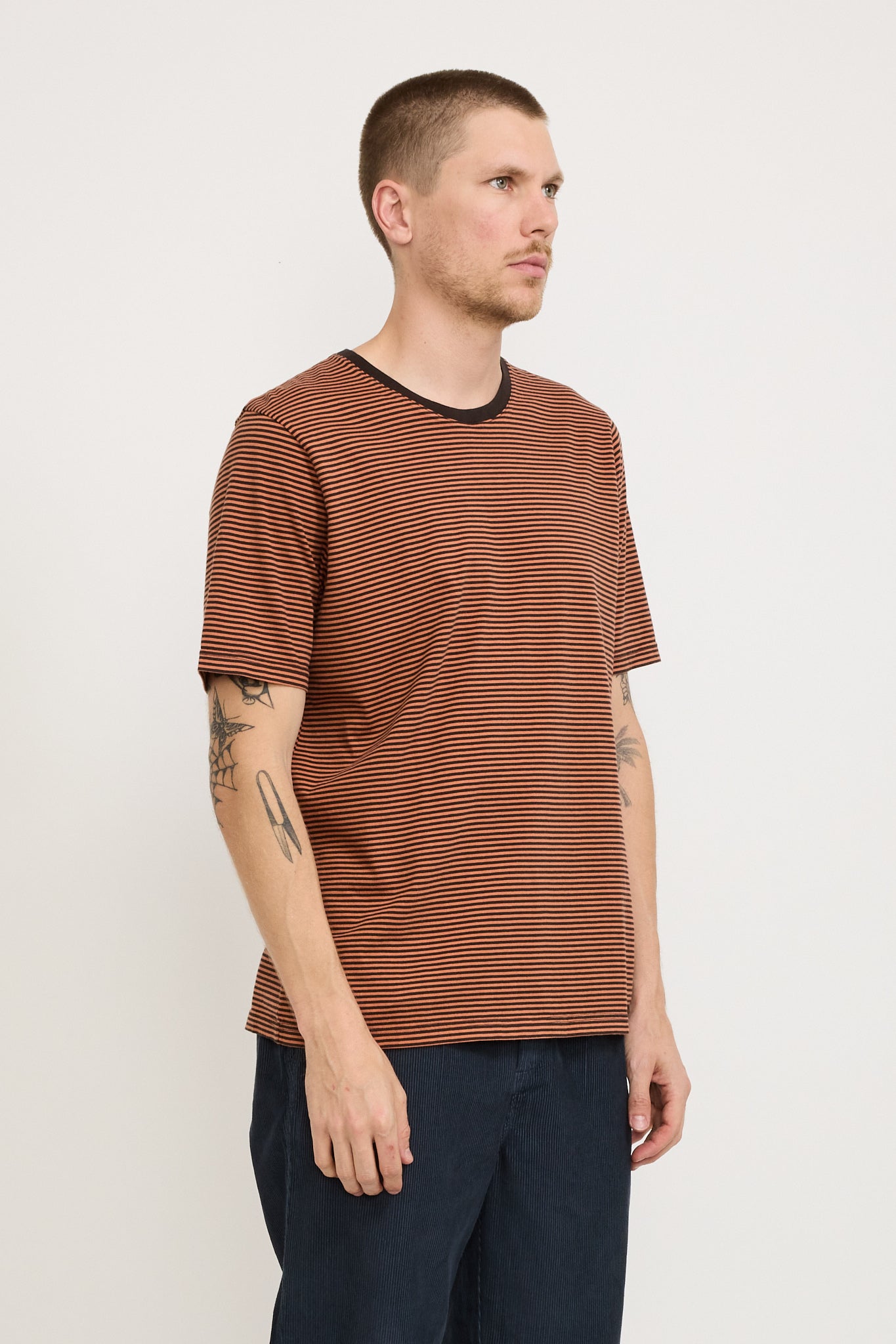 Folk | 1X1 Striped Tee Rust/Brown | Maplestore