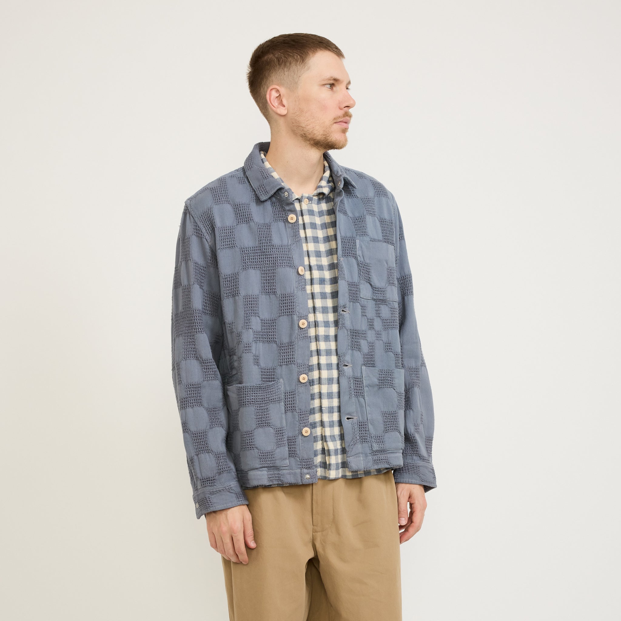 Assembly Jacket Soft Blue Waffle Check