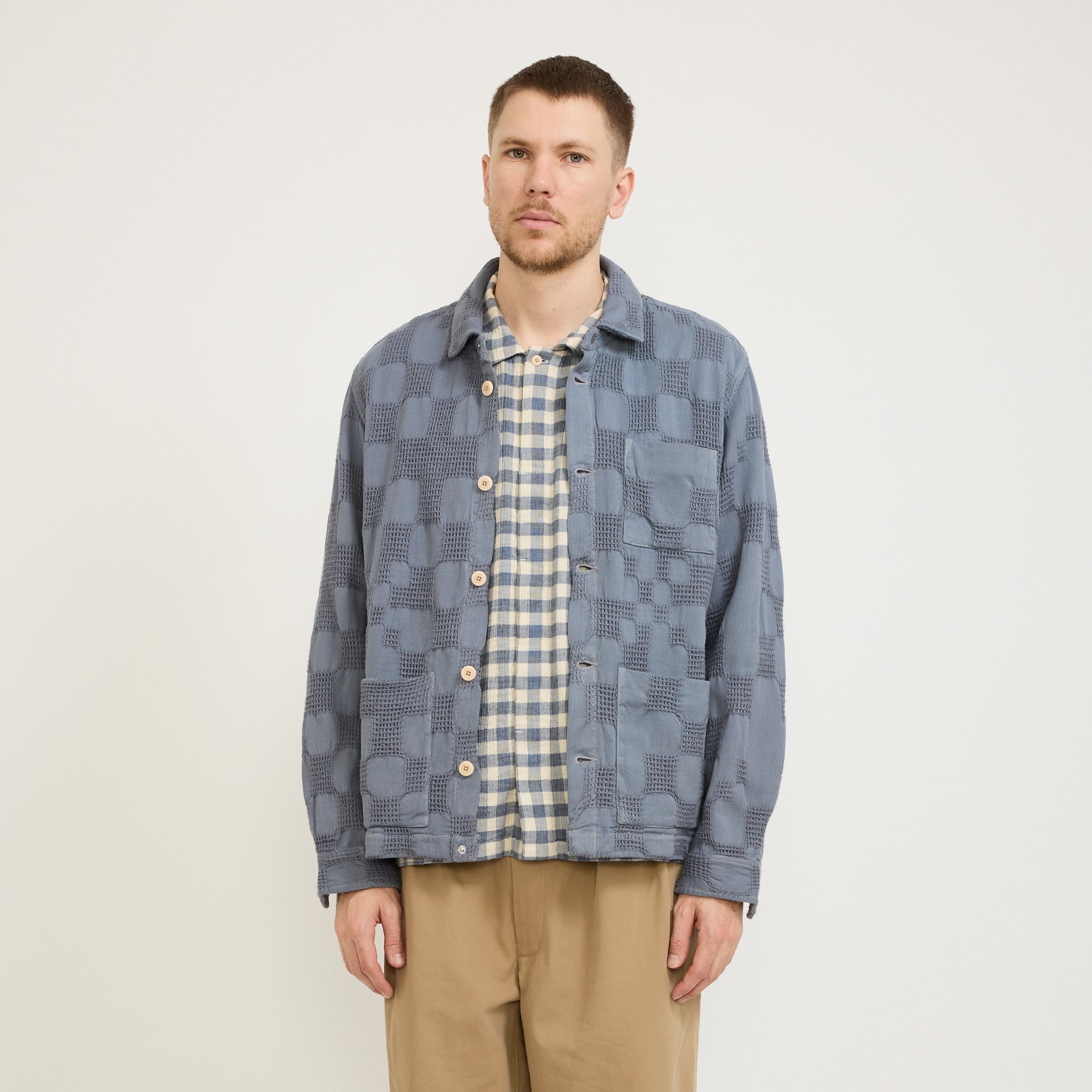 Folk | Assembly Jacket Soft Blue Waffle Check | Maplestore
