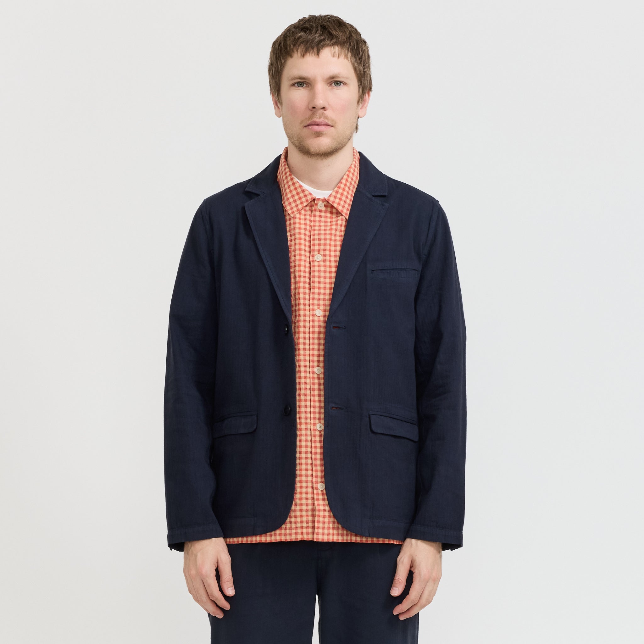 Folk | Assembly Blazer Navy Herringbone | Maplestore