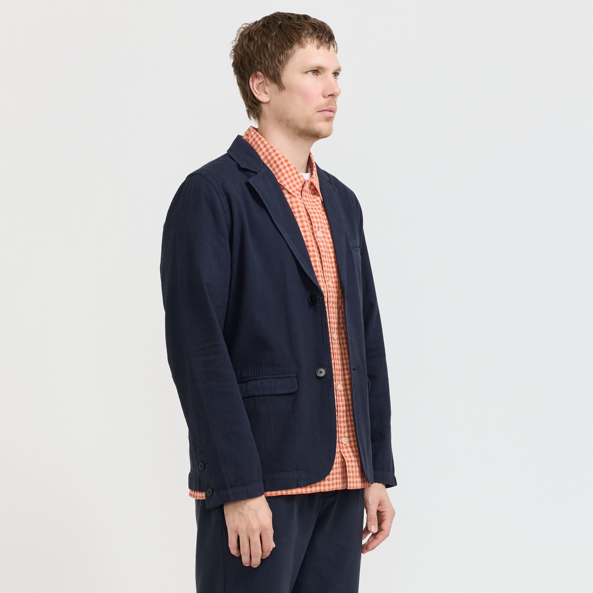 Folk | Assembly Blazer Navy Herringbone | Maplestore