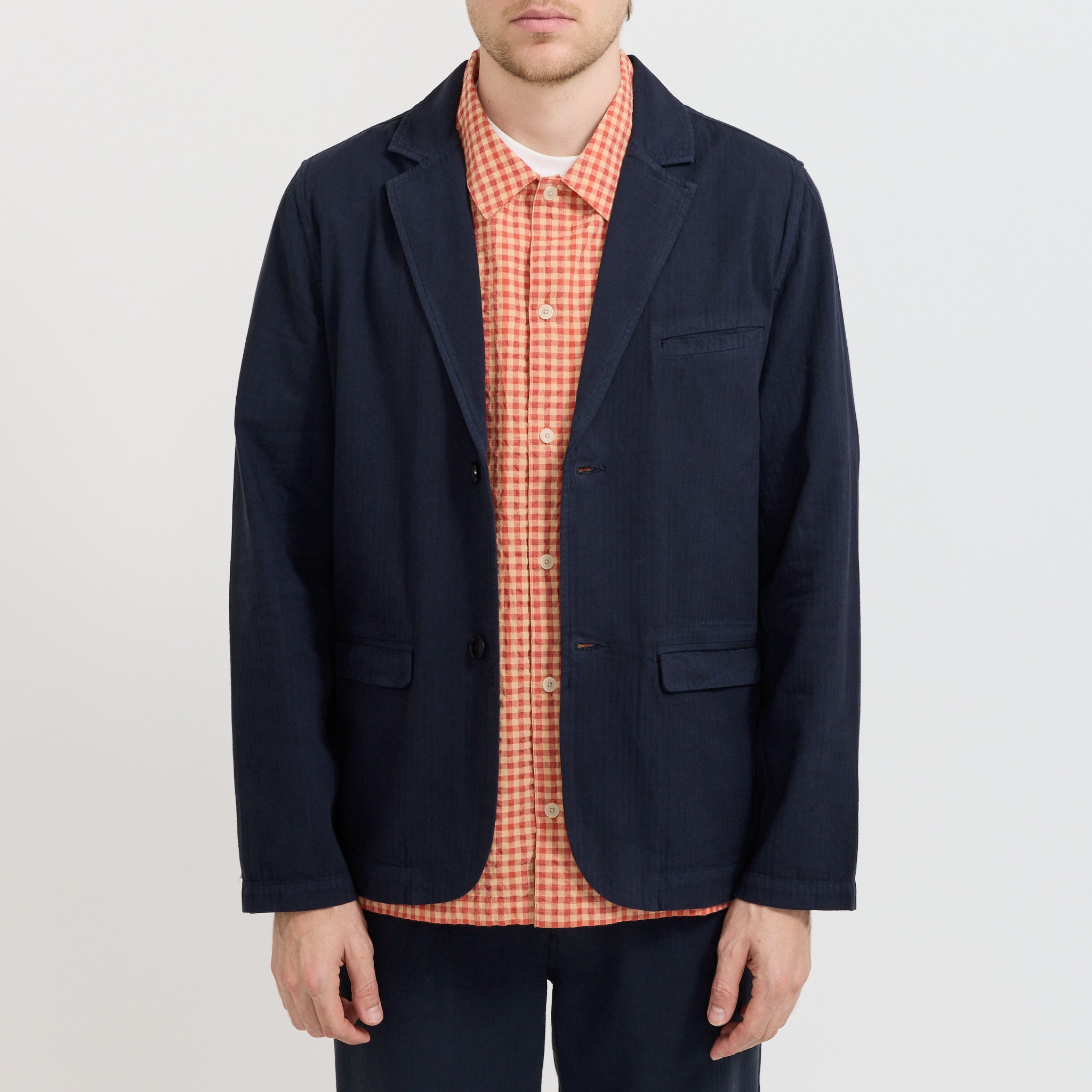 Folk | Assembly Blazer Navy Herringbone | Maplestore
