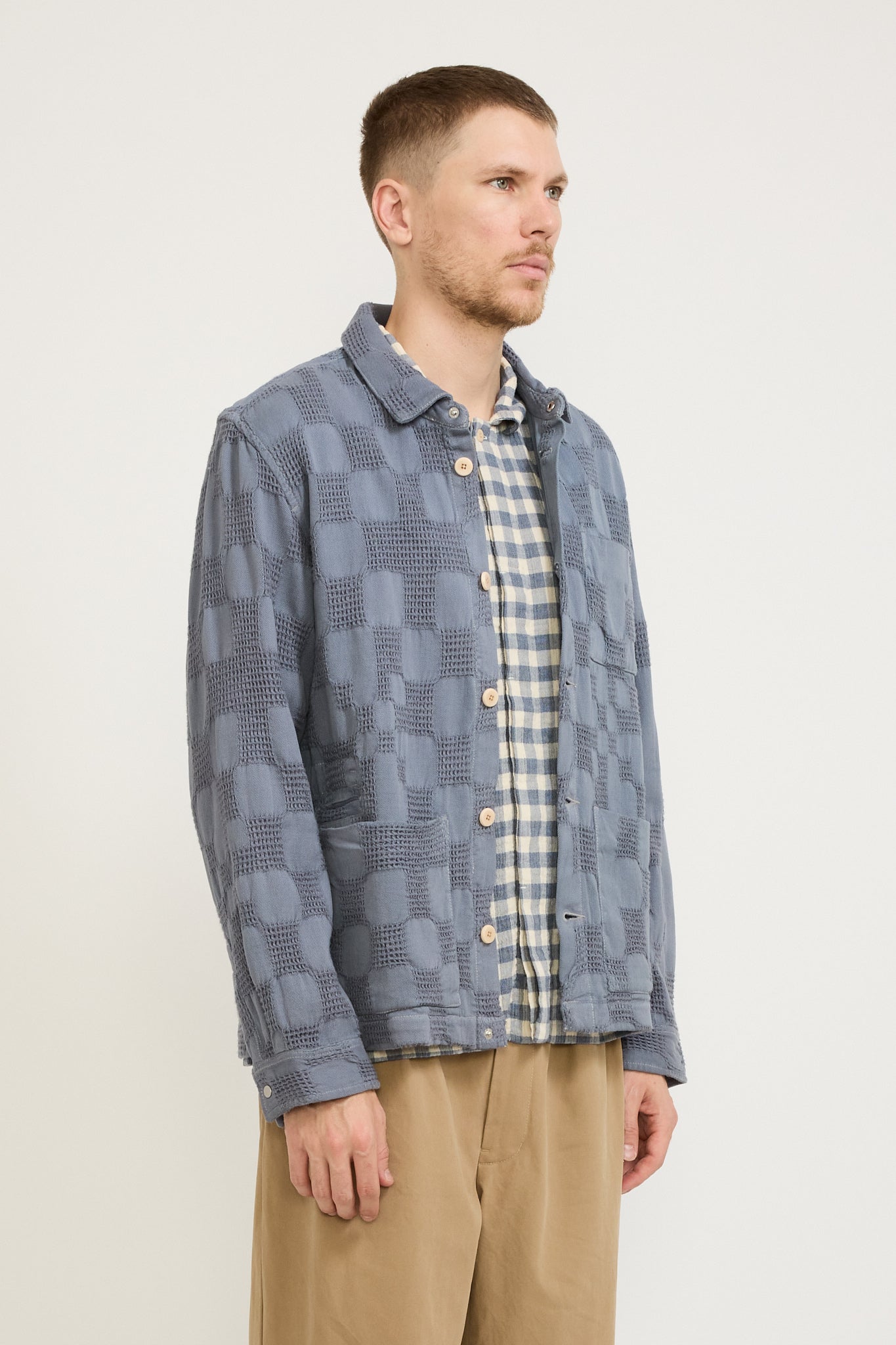 Assembly Jacket Soft Blue Waffle Check