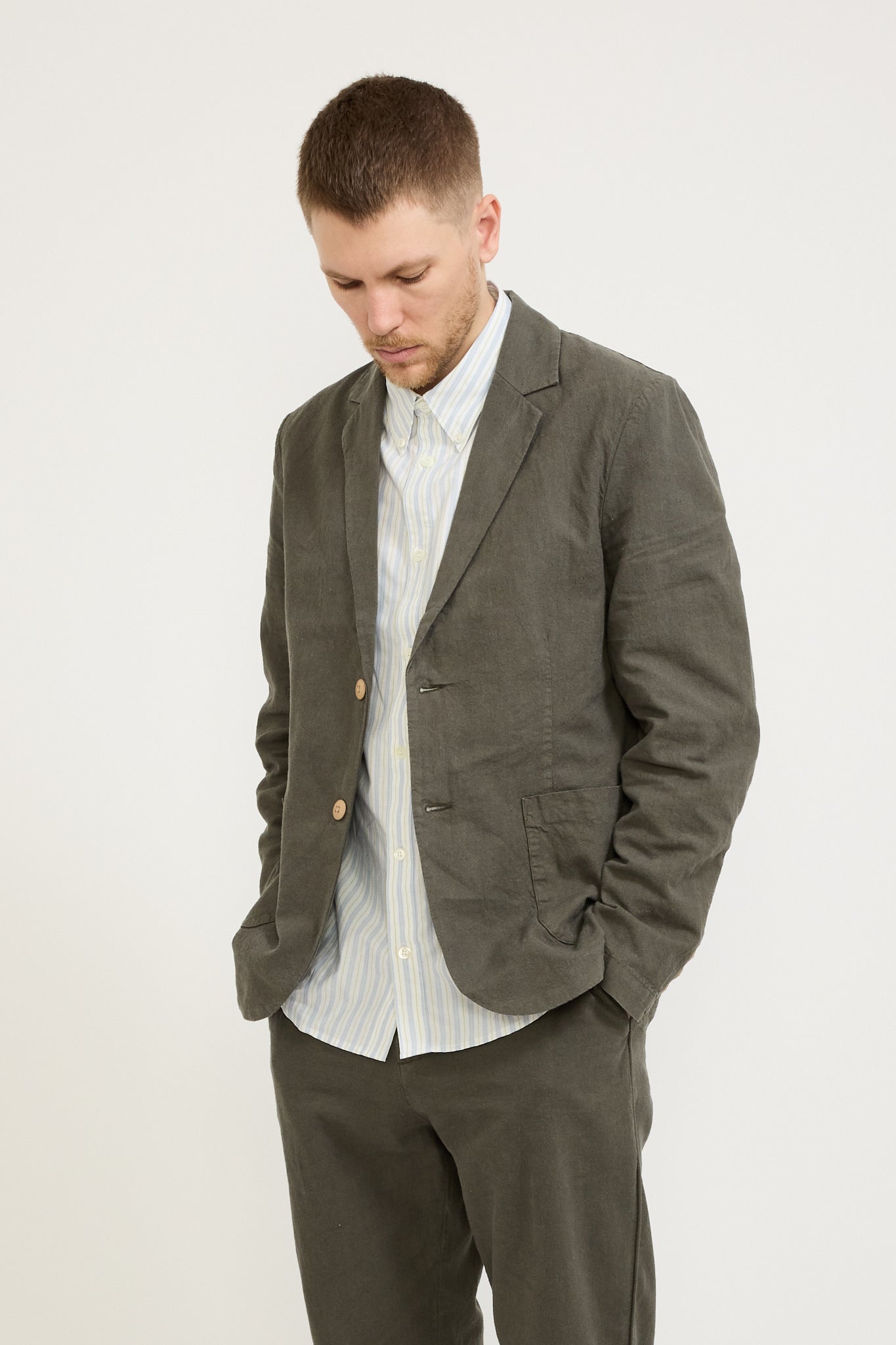 Cotton Linen Blazer Dark Sage