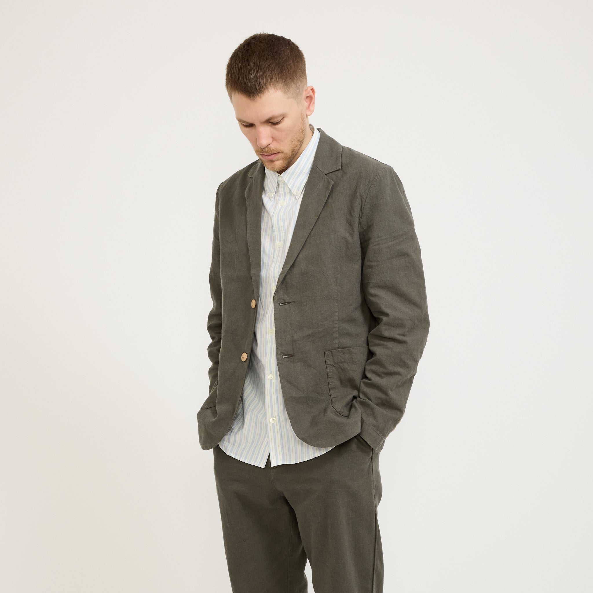 Cotton Linen Blazer Dark Sage