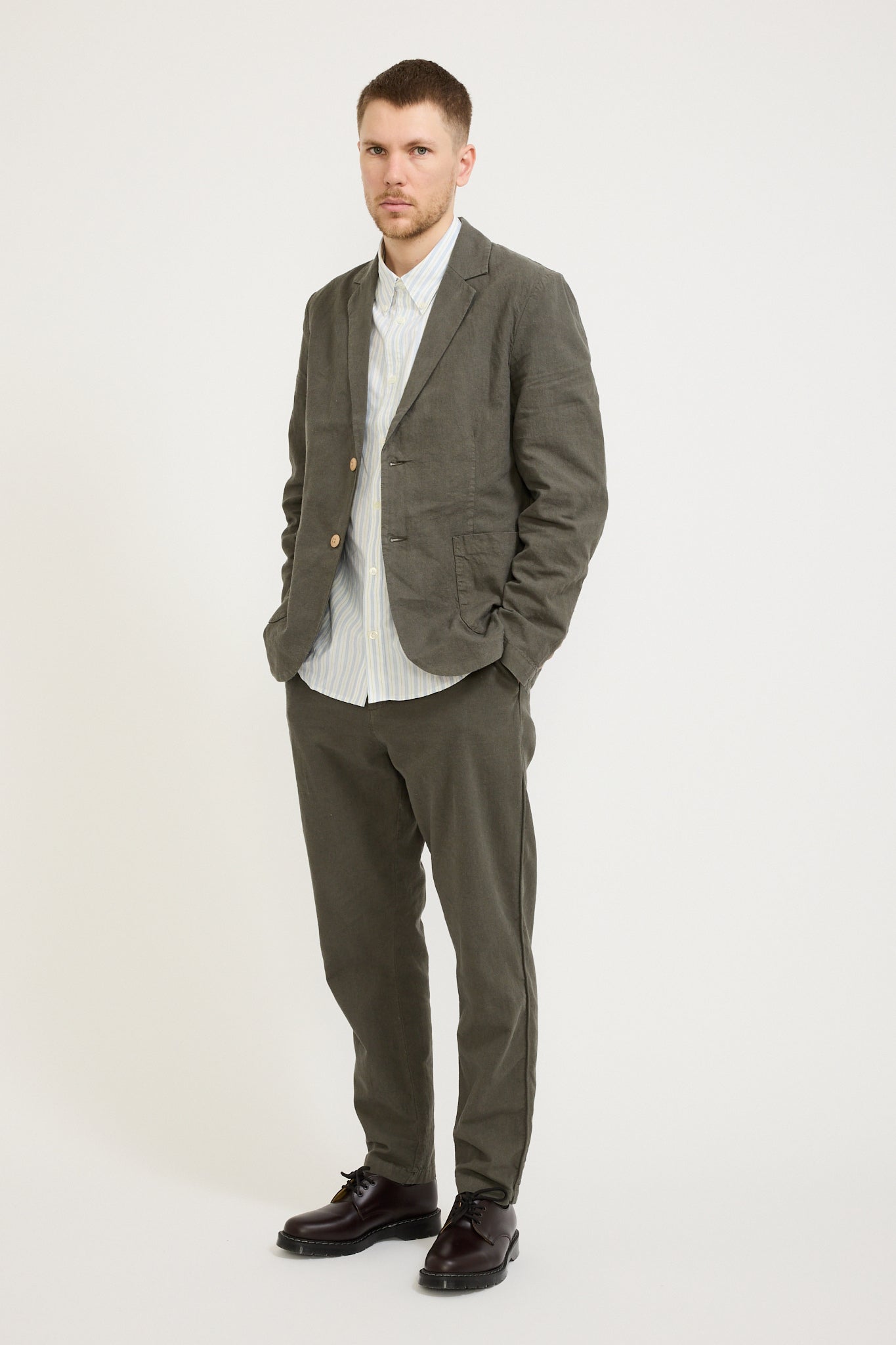 Cotton Linen Blazer Dark Sage