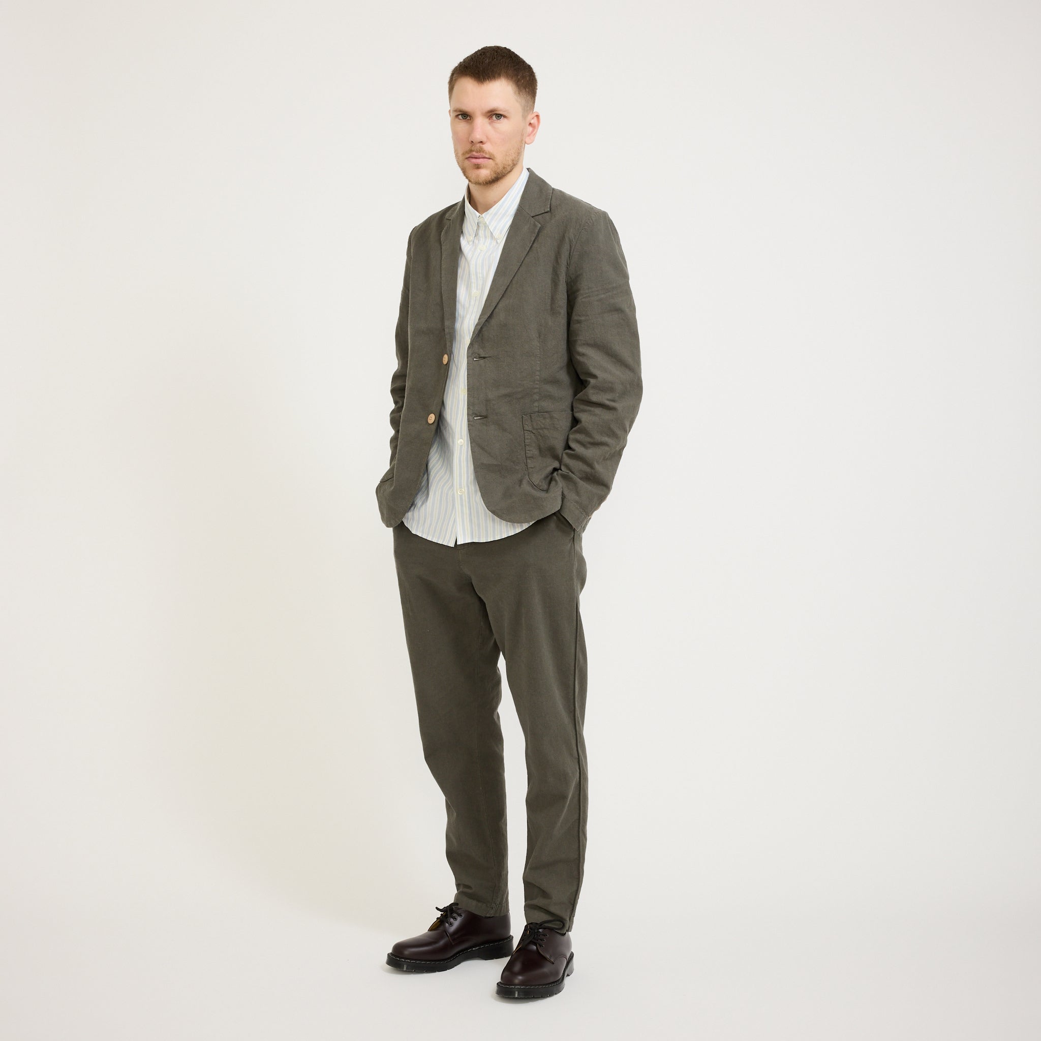 Cotton Linen Blazer Dark Sage