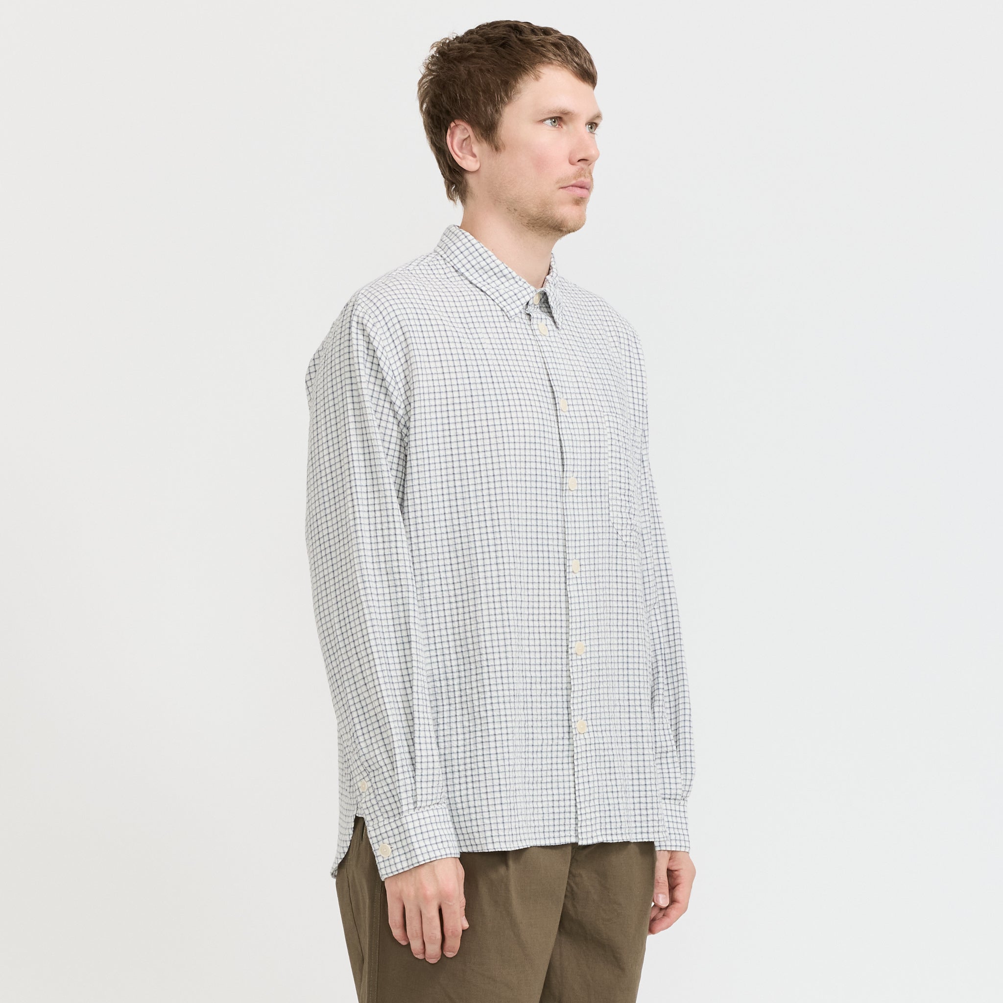 Folk | Easy Fit Shirt Soft Blue Mini Check | Maplestore