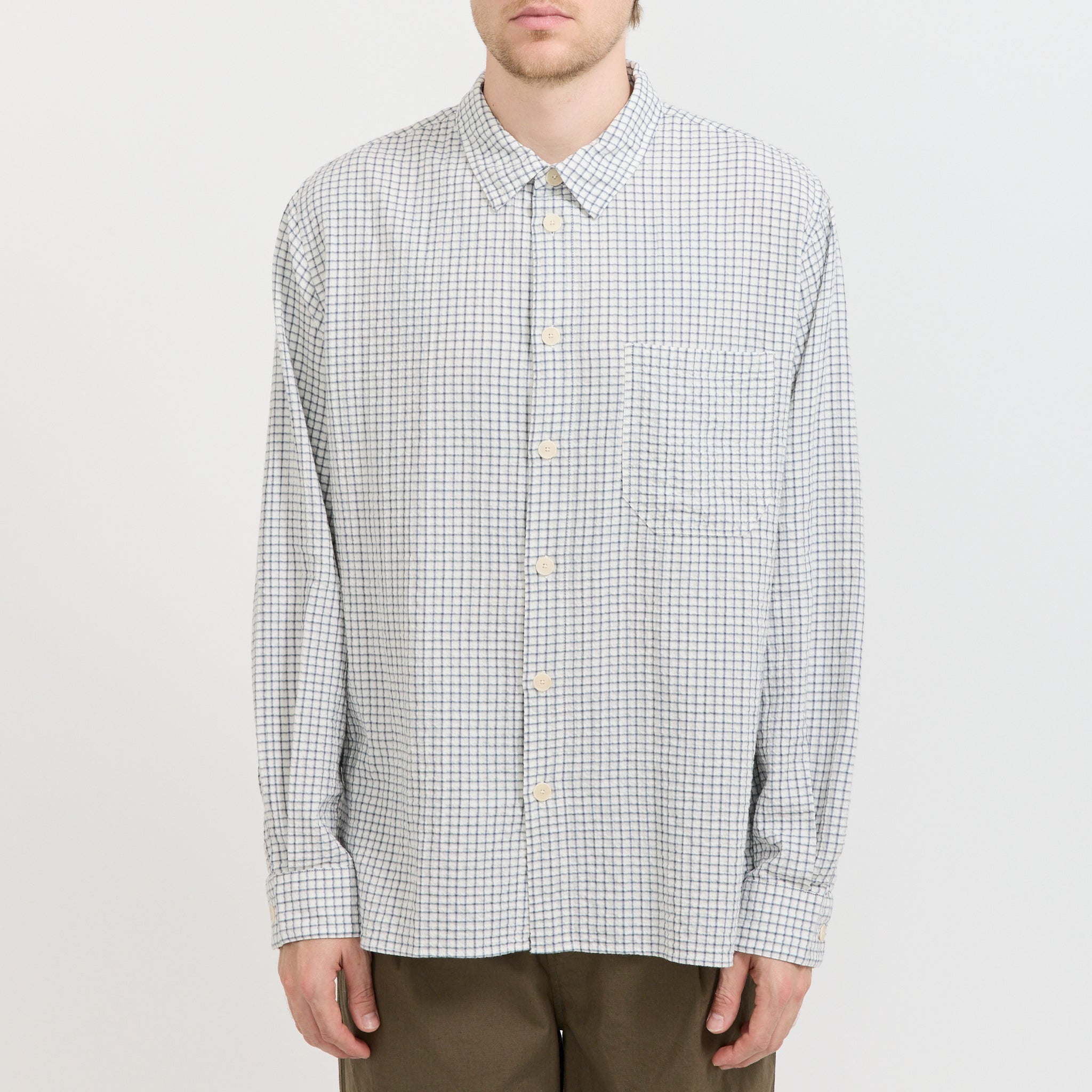 Folk | Easy Fit Shirt Soft Blue Mini Check | Maplestore