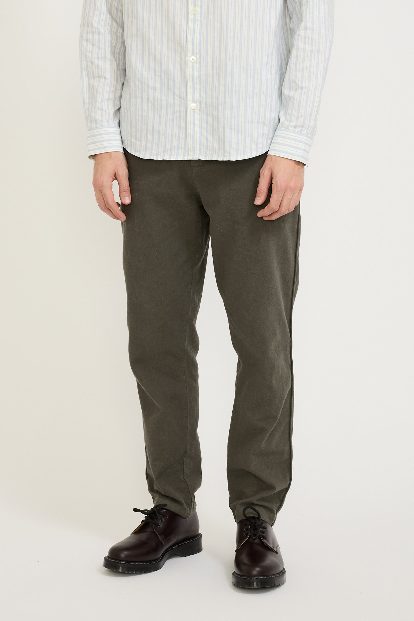 Fixed Waistband Cotton Linen Trouser Dark Sage
