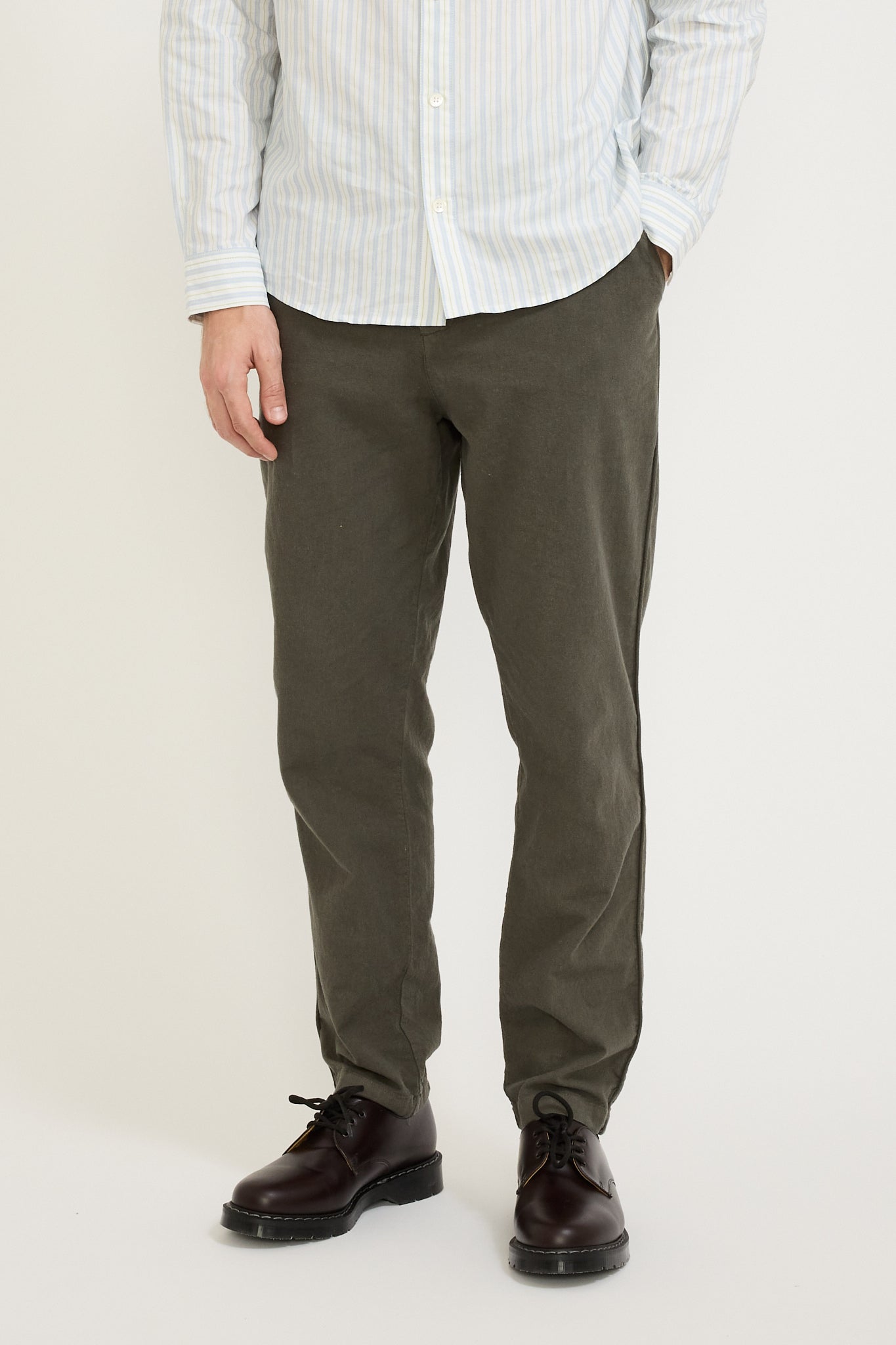 Fixed Waistband Cotton Linen Trouser Dark Sage