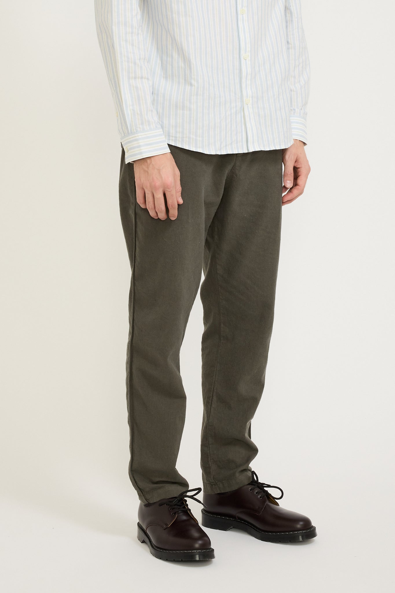 Fixed Waistband Cotton Linen Trouser Dark Sage