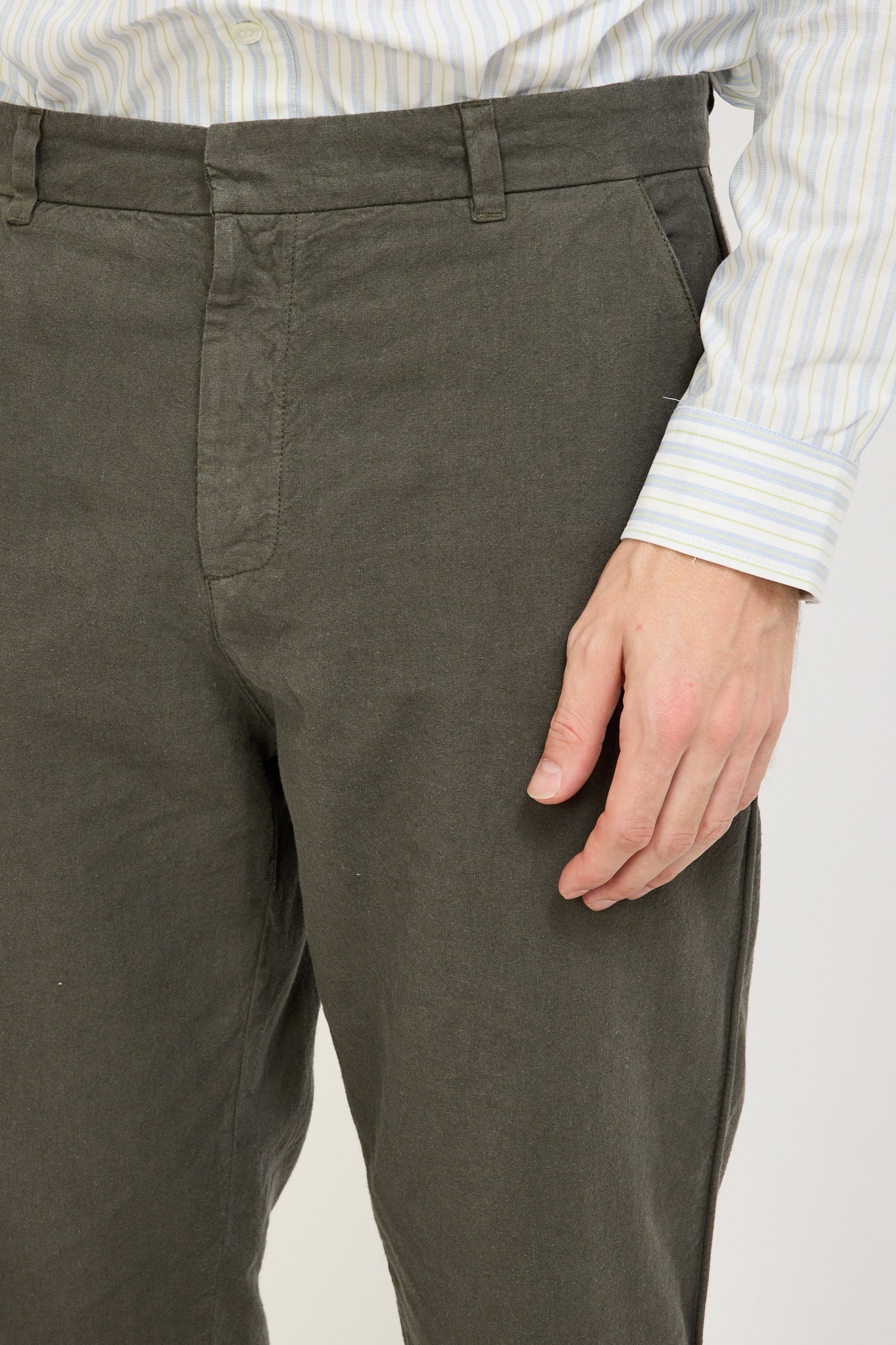 Fixed Waistband Cotton Linen Trouser Dark Sage
