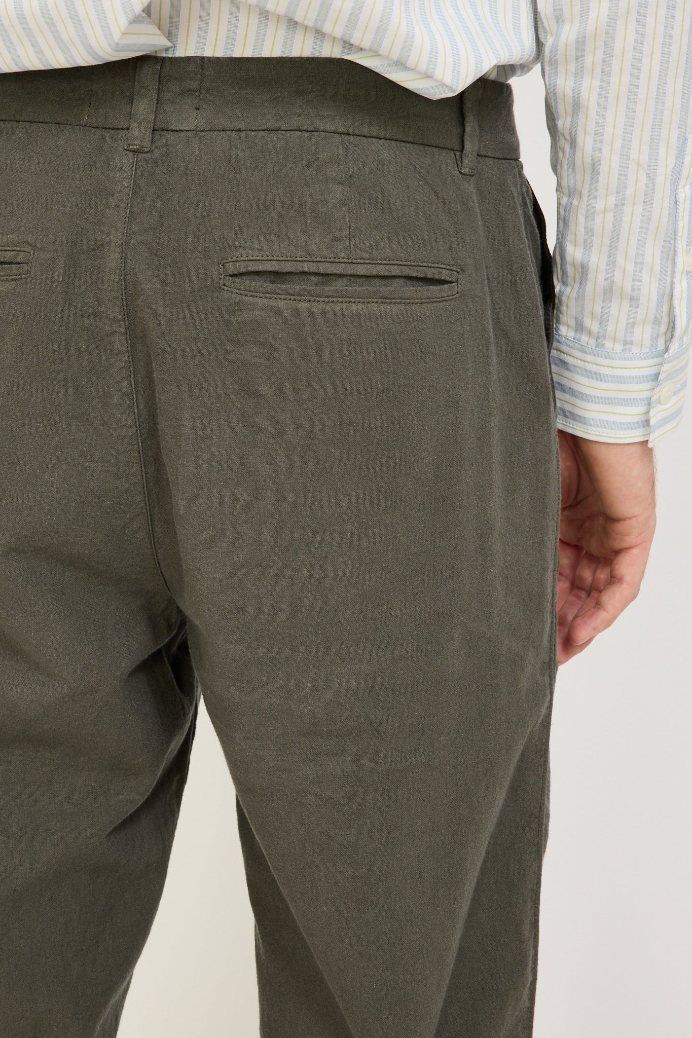 Fixed Waistband Cotton Linen Trouser Dark Sage