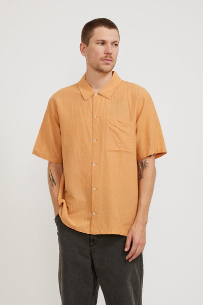 Folk | Gabe Shirt Ochre Linen Grid | Maplestore