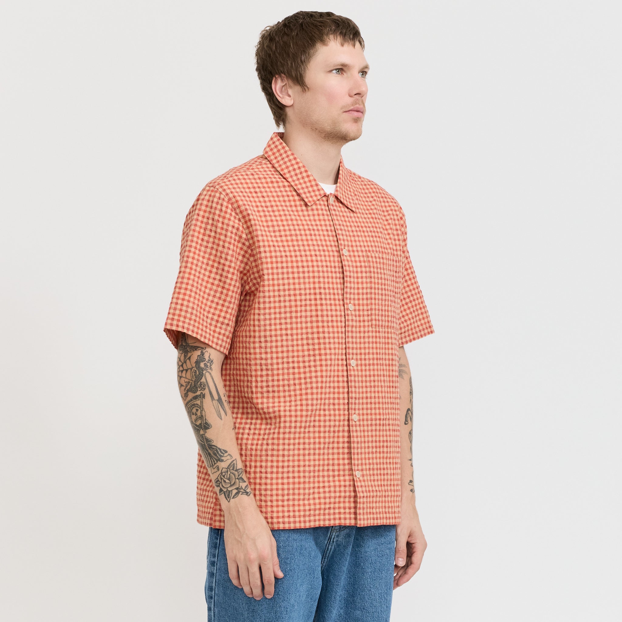 Folk | Gabe Shirt Red Oxide Textured Check | Maplestore