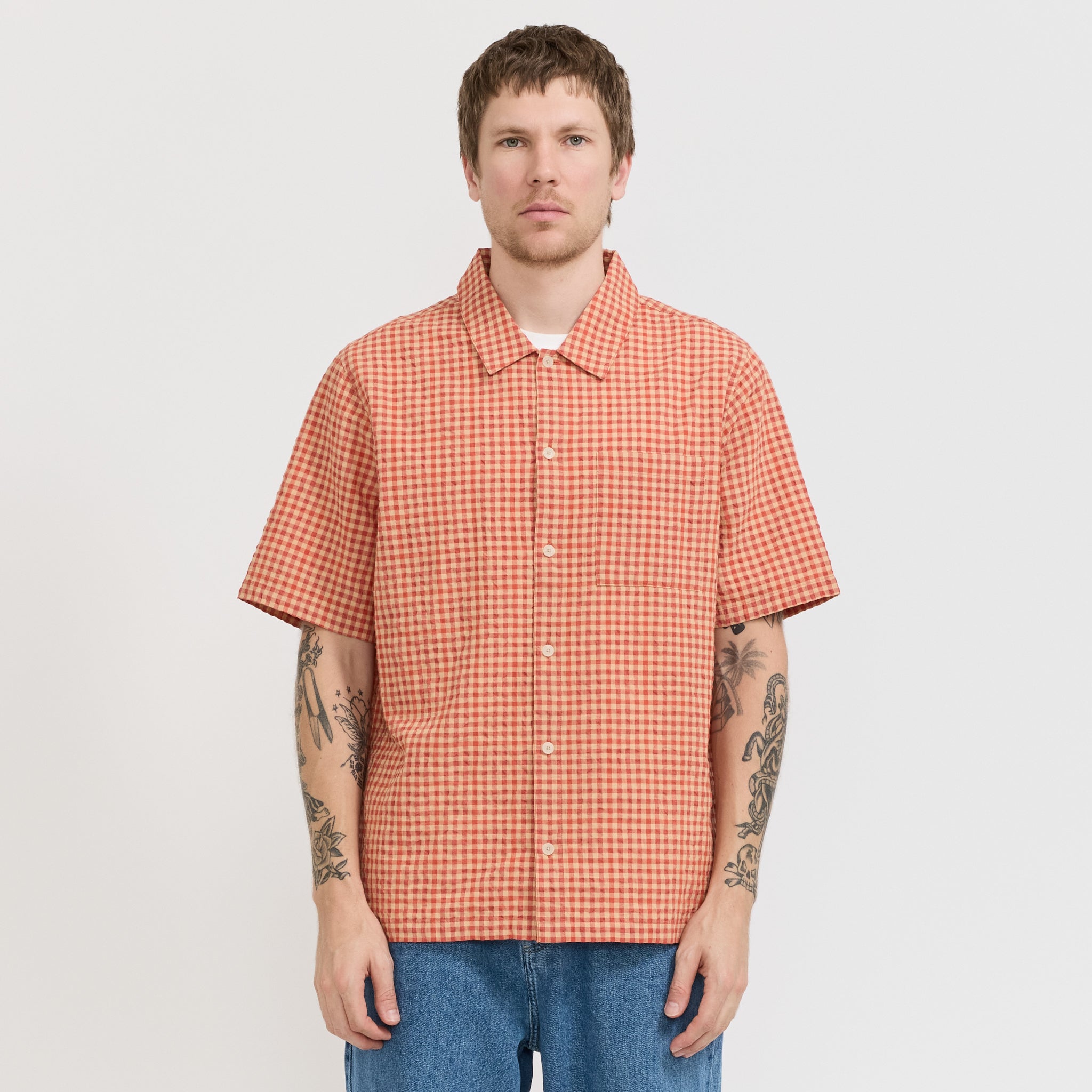 Folk | Gabe Shirt Red Oxide Textured Check | Maplestore