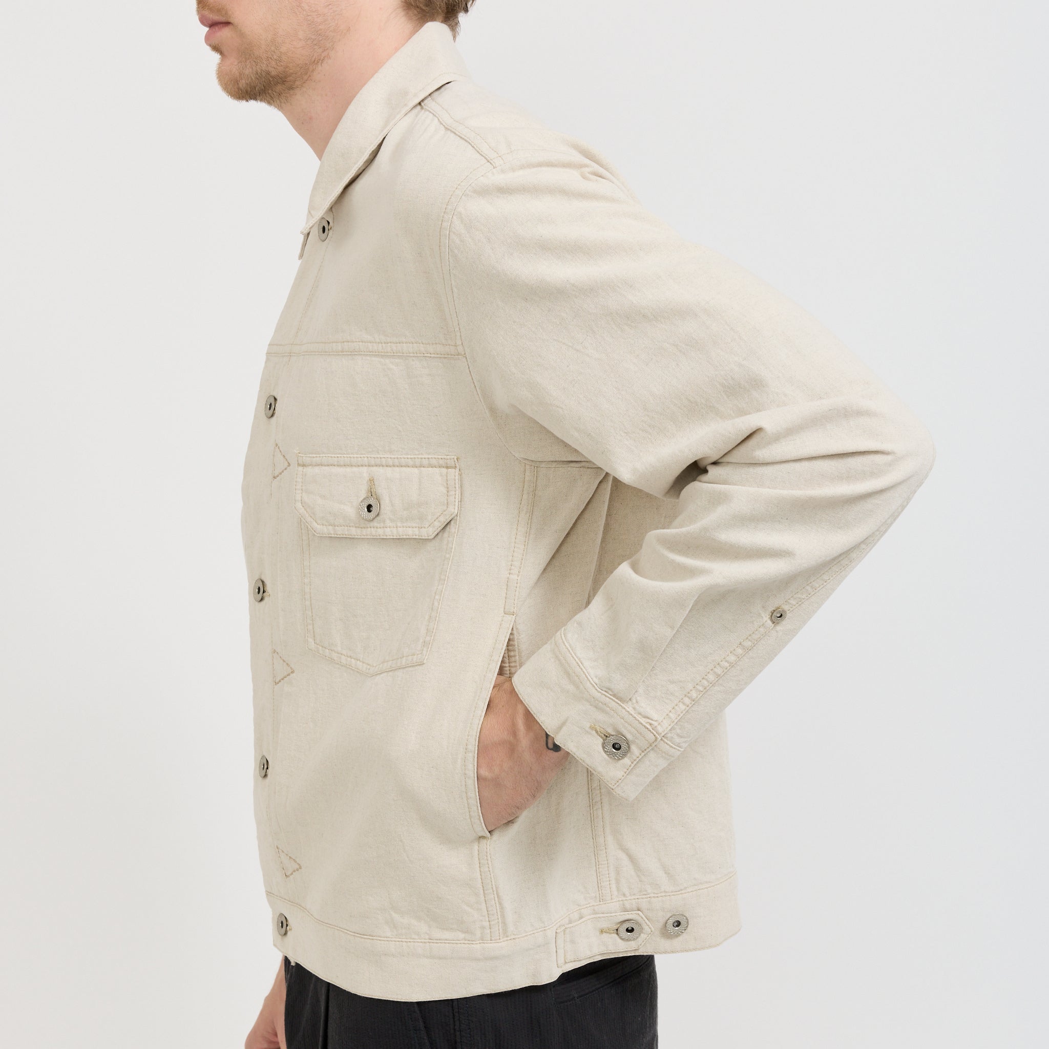 Folk | Trucker Jacket Natural Linen Cotton Canvas | Maplestore