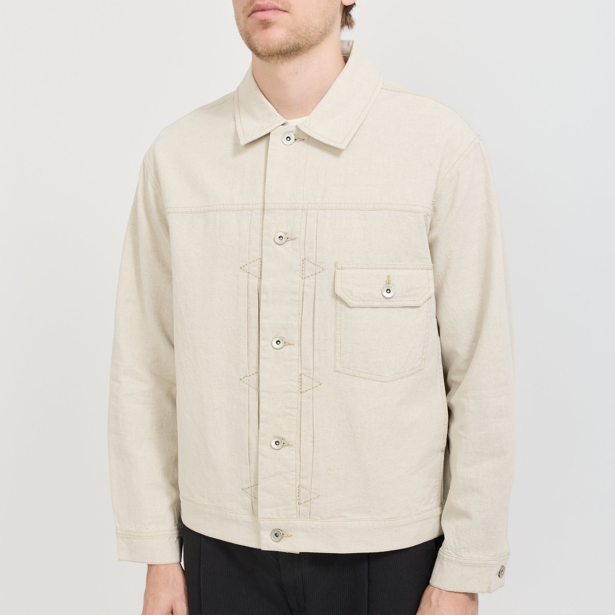 Folk | Trucker Jacket Natural Linen Cotton Canvas | Maplestore