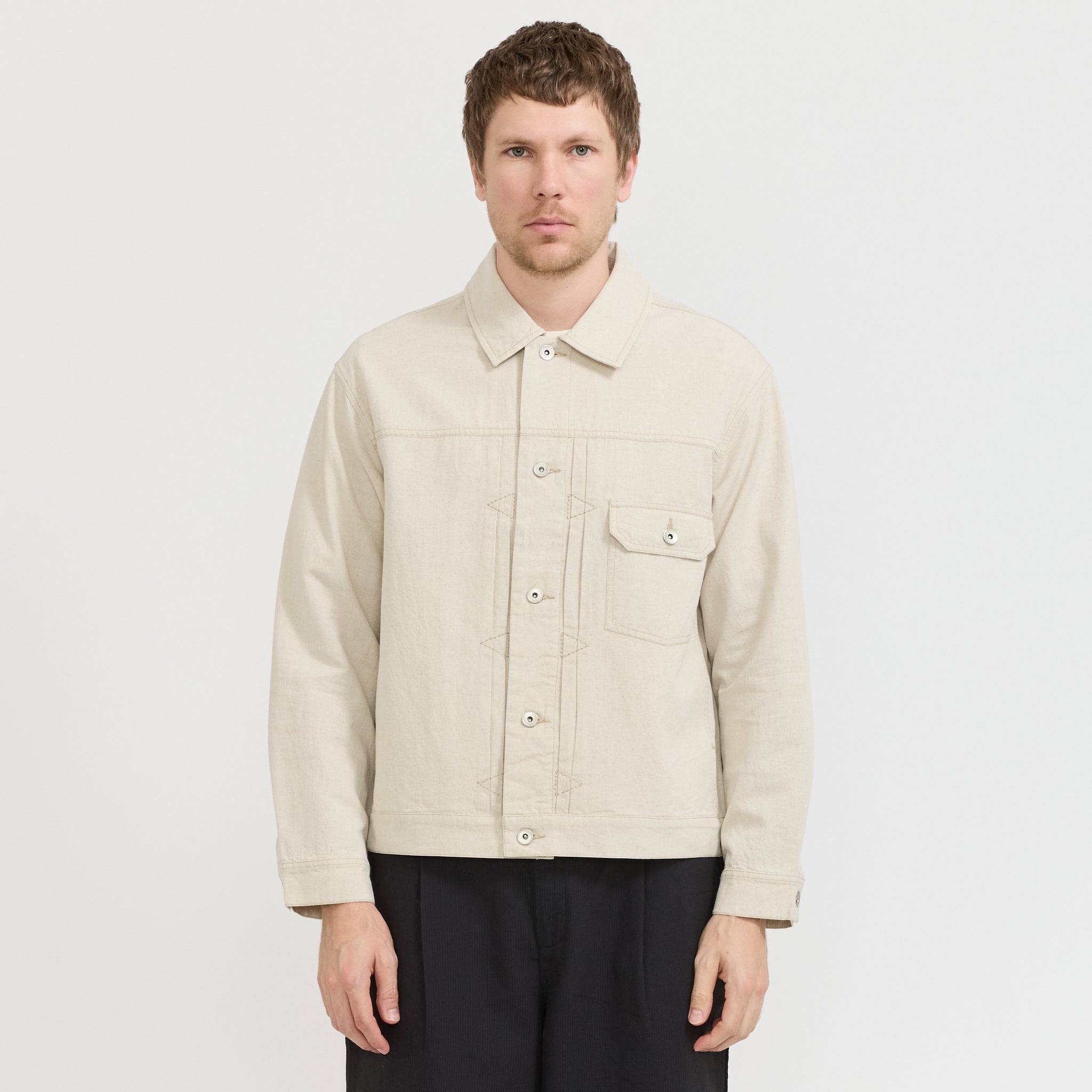 Folk | Trucker Jacket Natural Linen Cotton Canvas | Maplestore