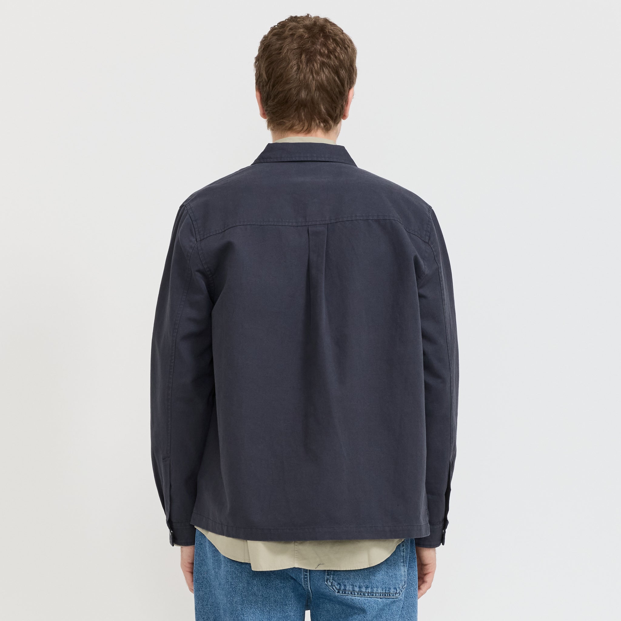 Folk | Patch Overshirt Dark Navy Slub Linen | Maplestore