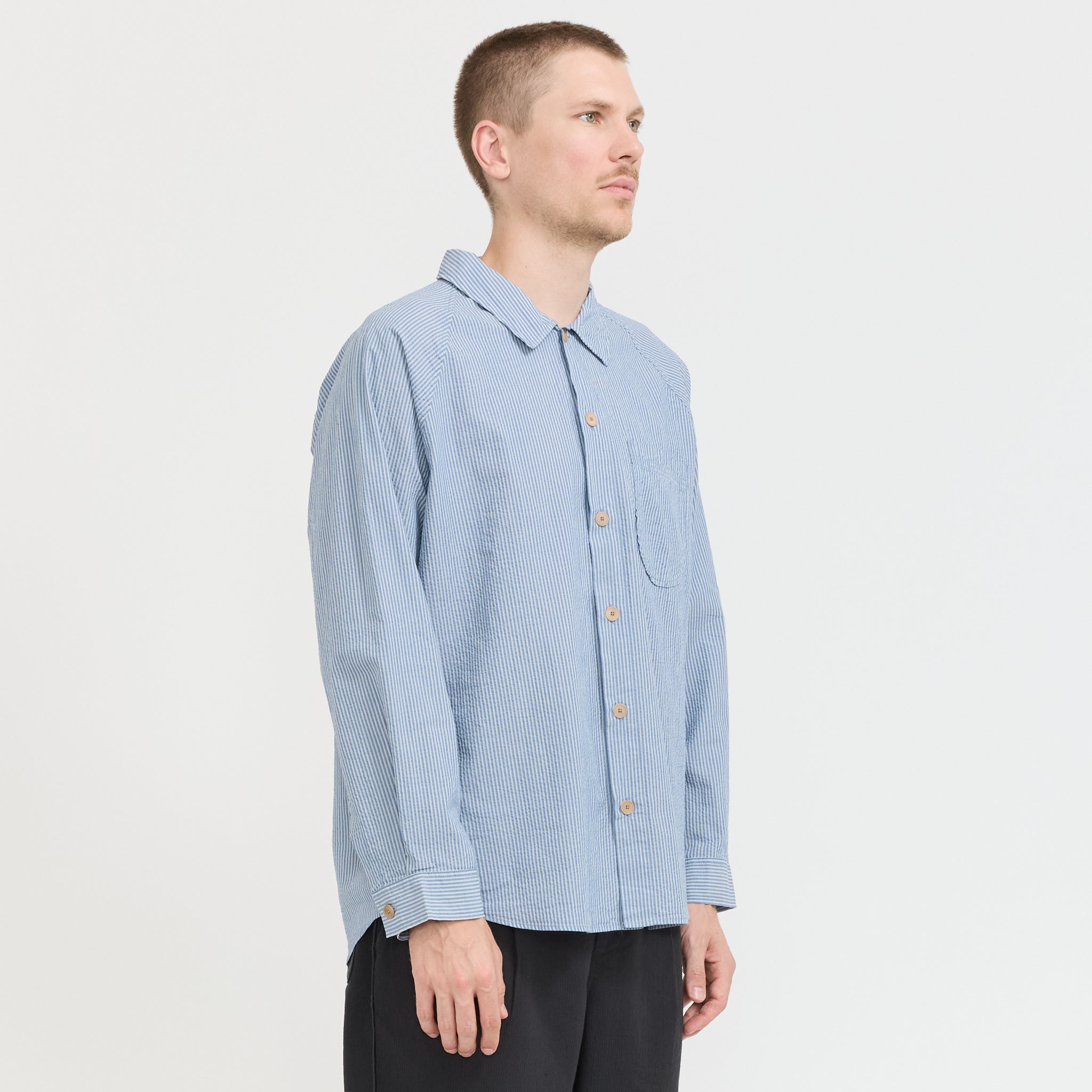 Raglan Shirt Blue Crinkle Stripe