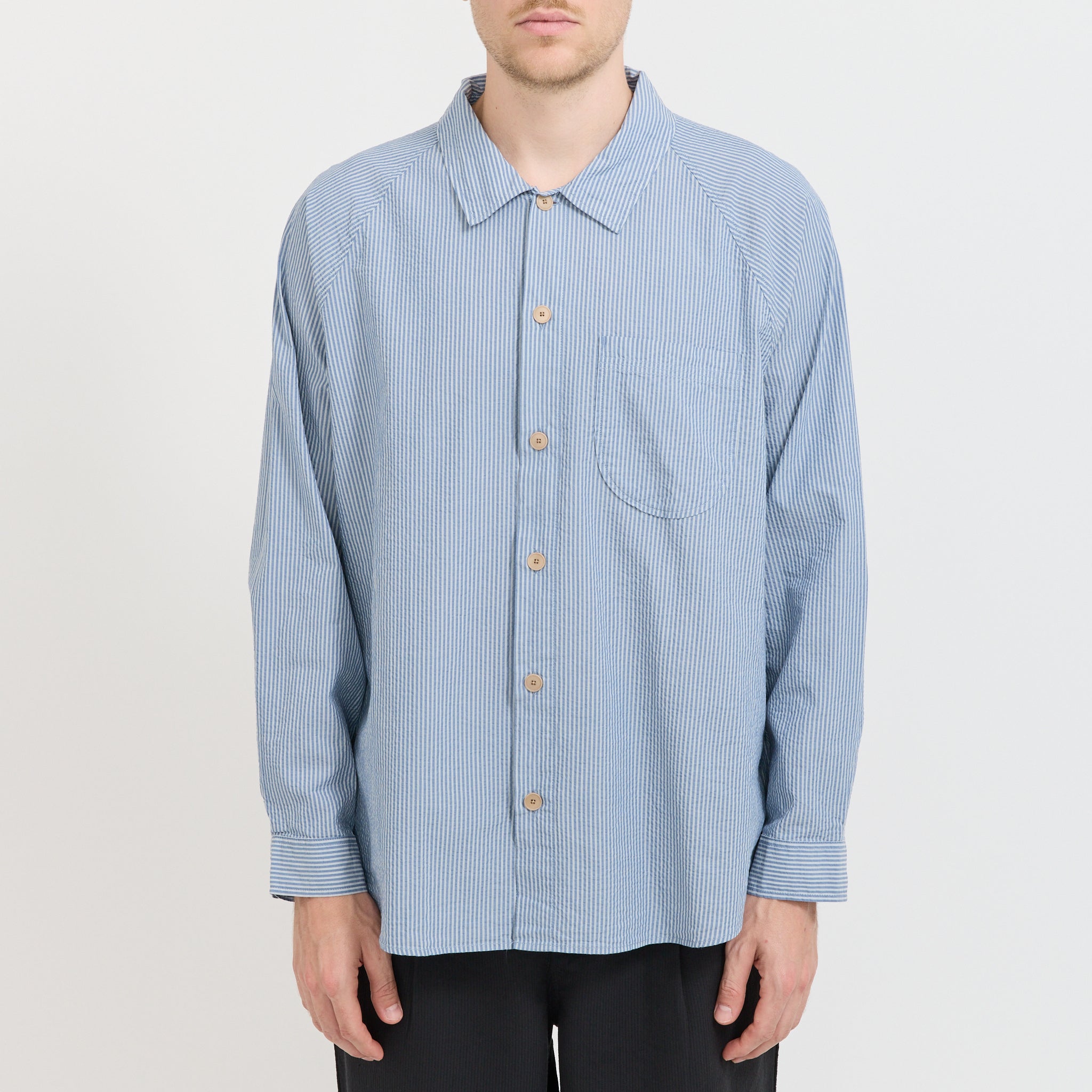 Raglan Shirt Blue Crinkle Stripe