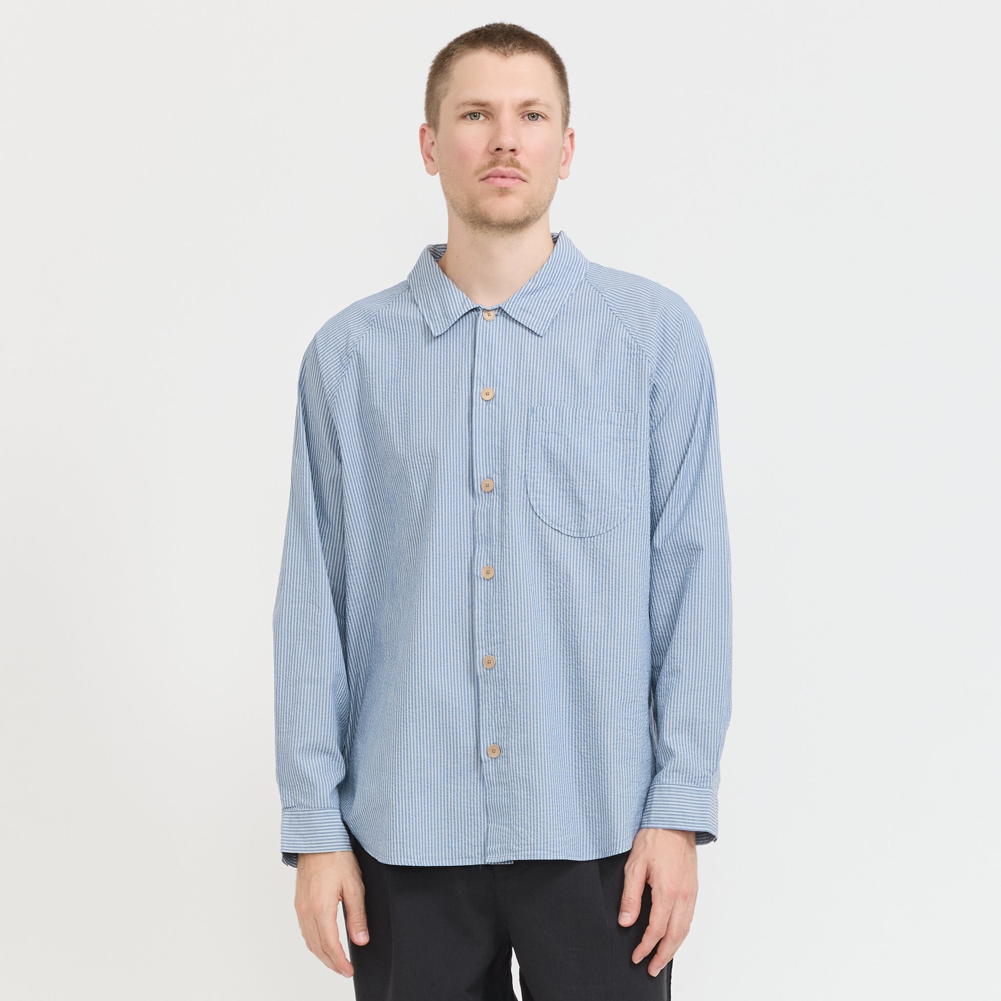 Raglan Shirt Blue Crinkle Stripe