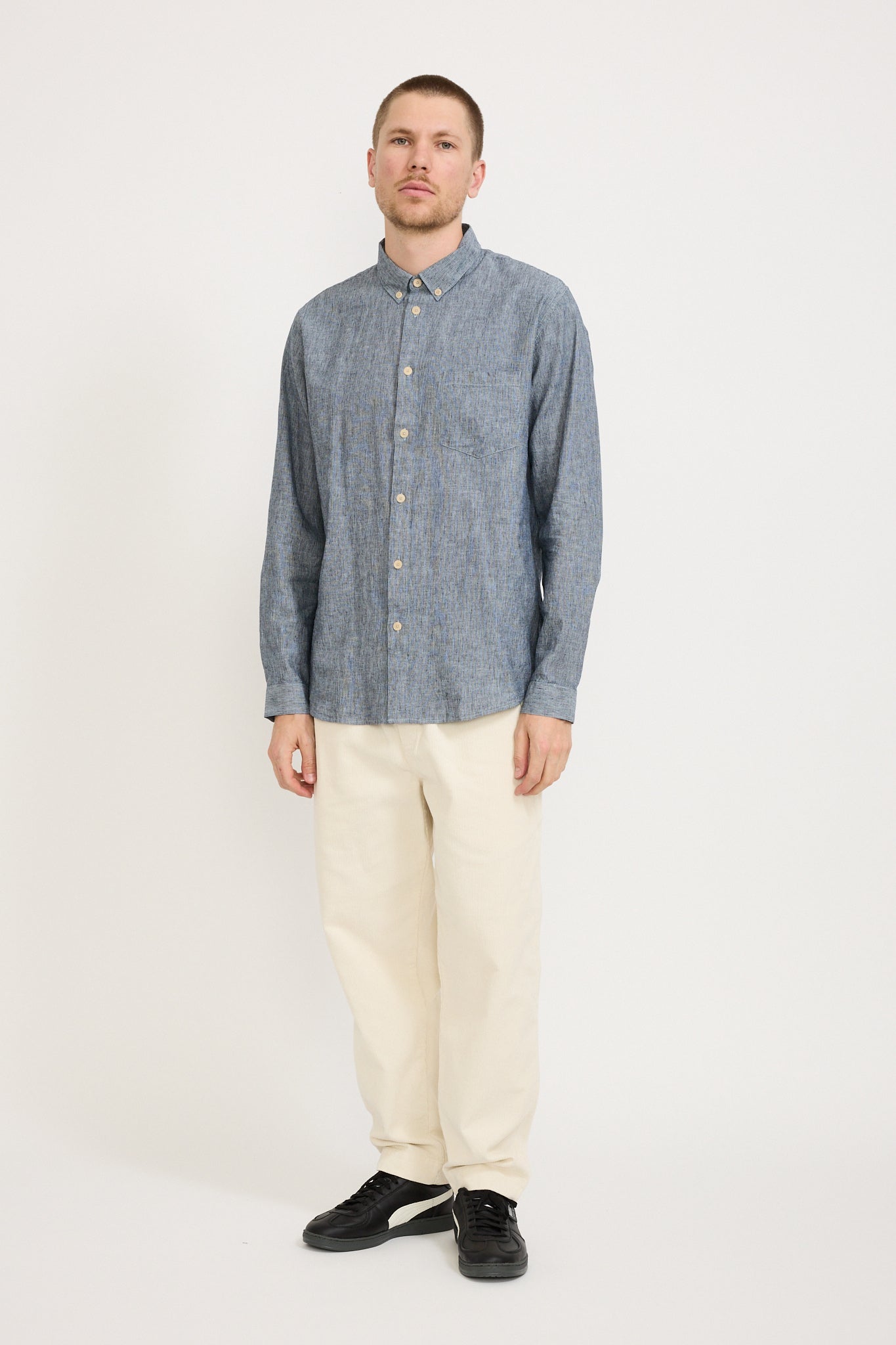 Folk | Relaxed Fit Shirt Indigo Linen Stripe | Maplestore