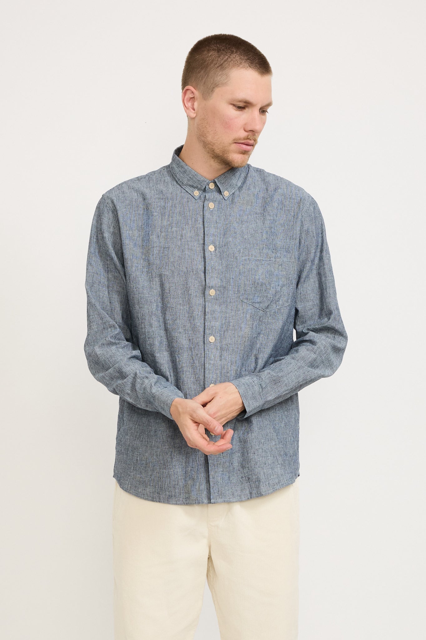 Folk | Relaxed Fit Shirt Indigo Linen Stripe | Maplestore