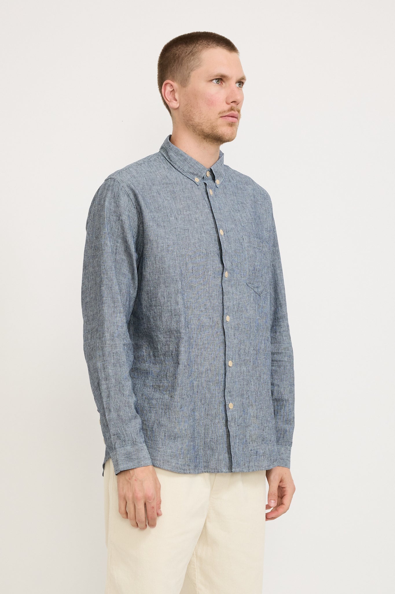 Folk | Relaxed Fit Shirt Indigo Linen Stripe | Maplestore