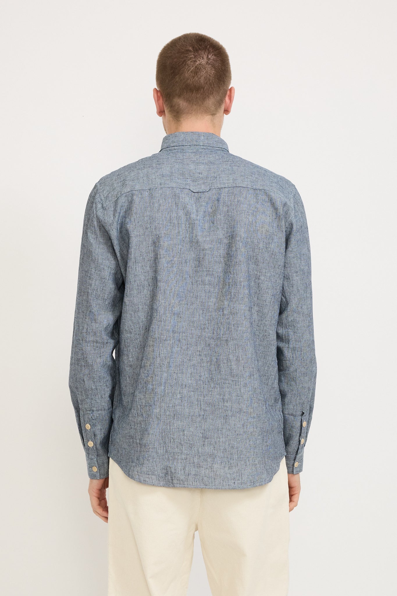 Folk | Relaxed Fit Shirt Indigo Linen Stripe | Maplestore