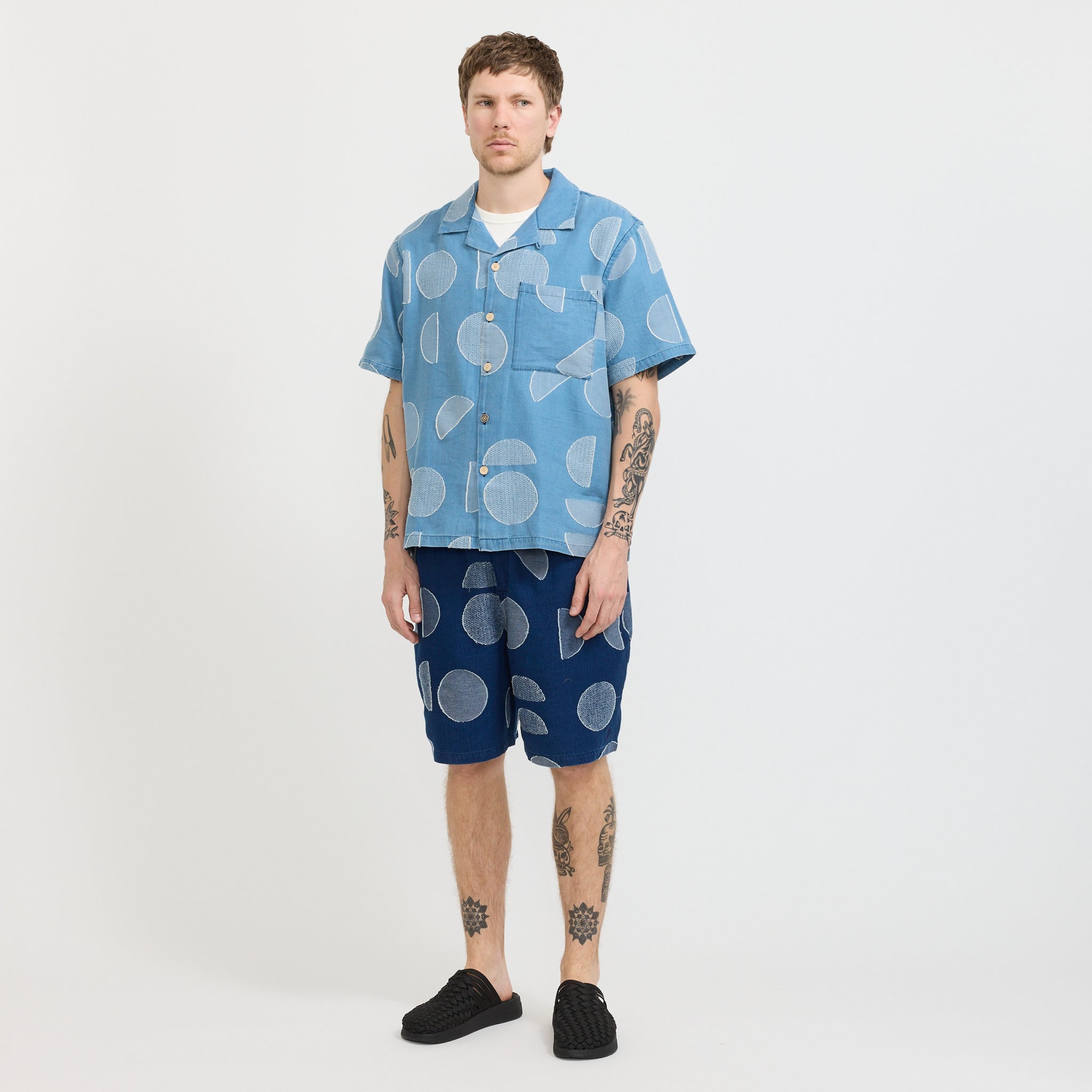 Relaxed Fit Shorts Indigo Circle Jacquard