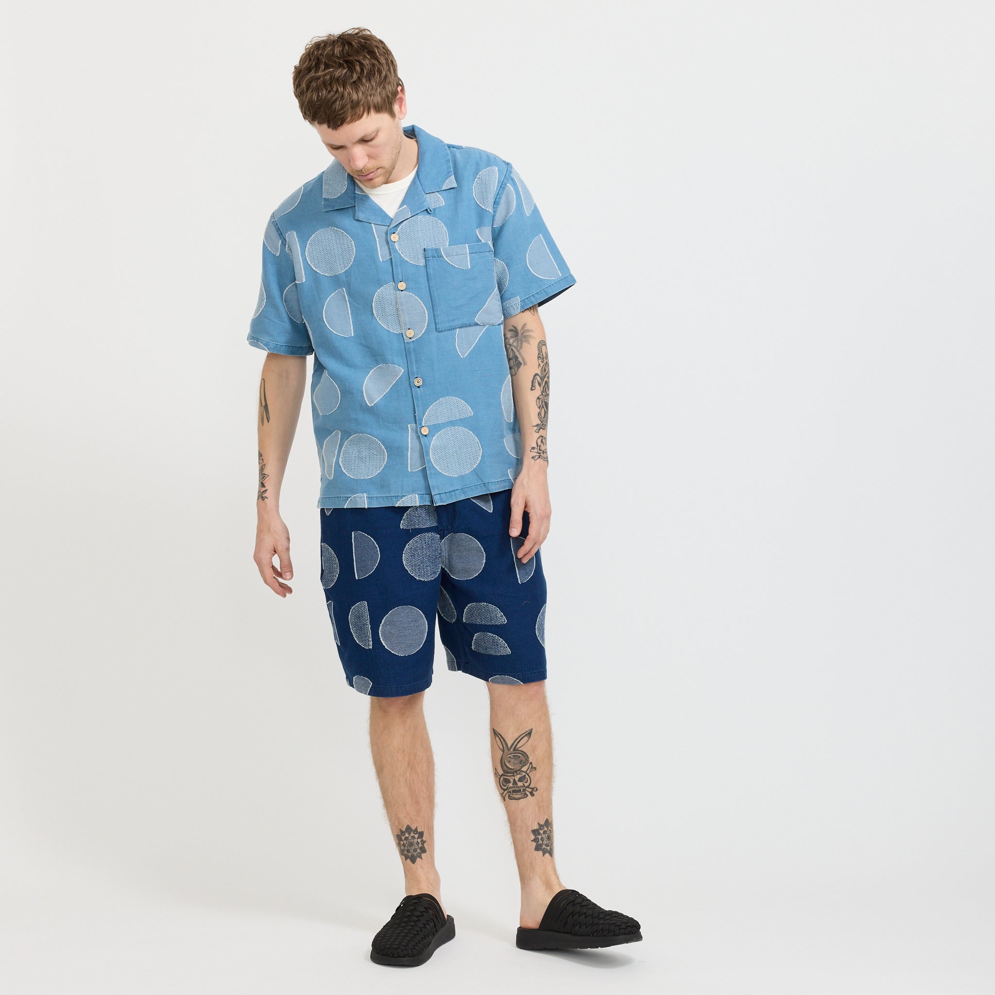Relaxed Fit Shorts Indigo Circle Jacquard