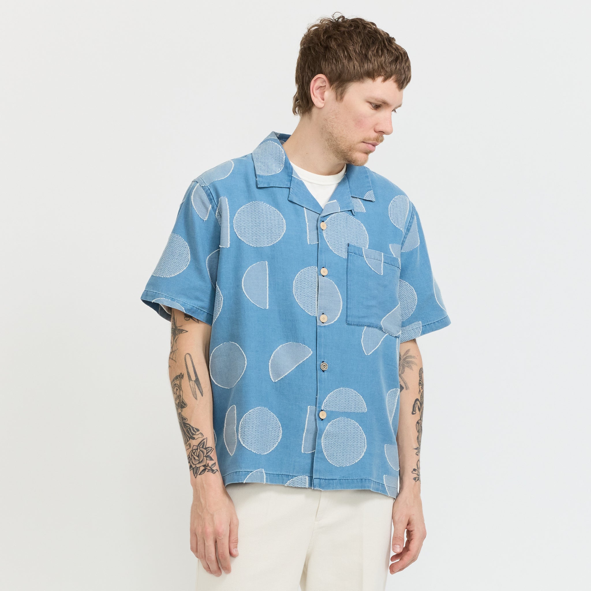 Relaxed Soft Collar Shirt Indigo Circle Jacquard