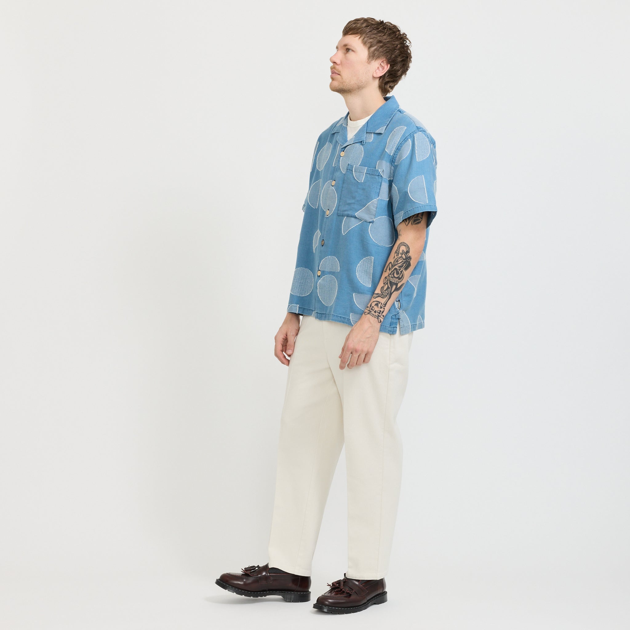 Relaxed Soft Collar Shirt Indigo Circle Jacquard