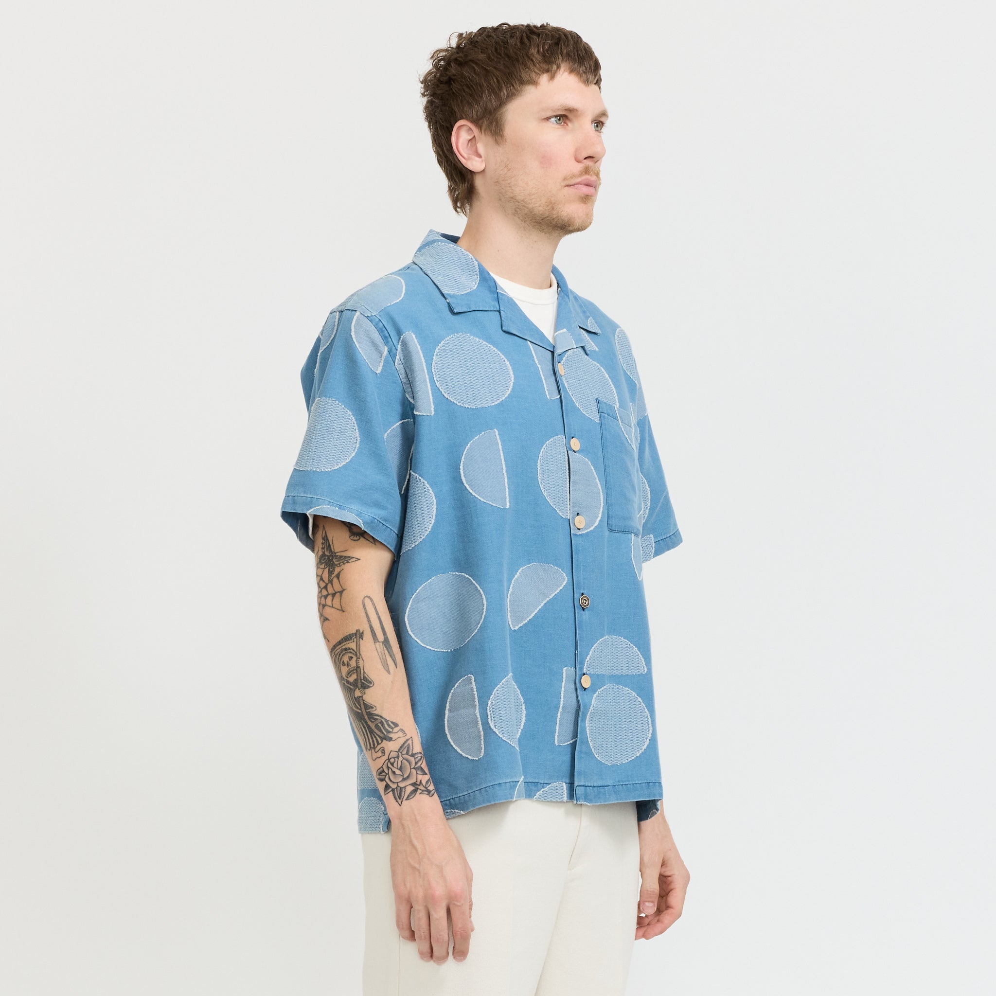 Relaxed Soft Collar Shirt Indigo Circle Jacquard