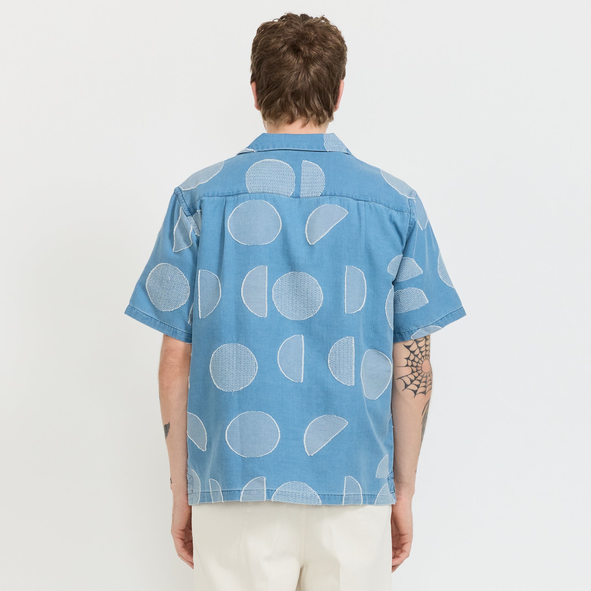 Relaxed Soft Collar Shirt Indigo Circle Jacquard
