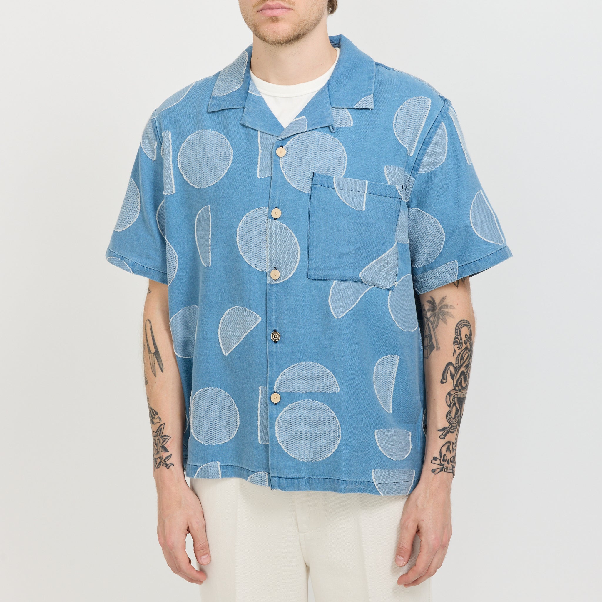 Relaxed Soft Collar Shirt Indigo Circle Jacquard