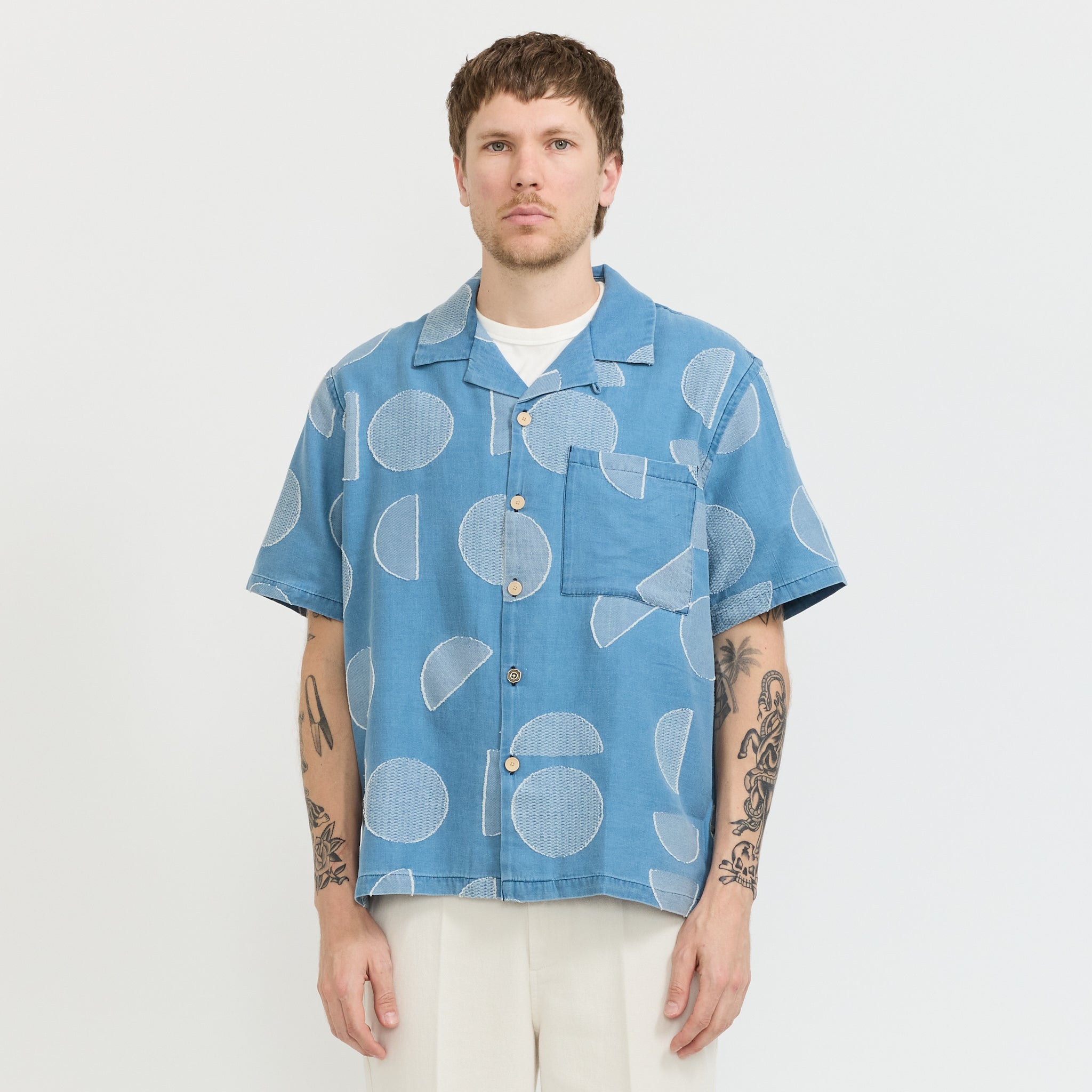 Relaxed Soft Collar Shirt Indigo Circle Jacquard