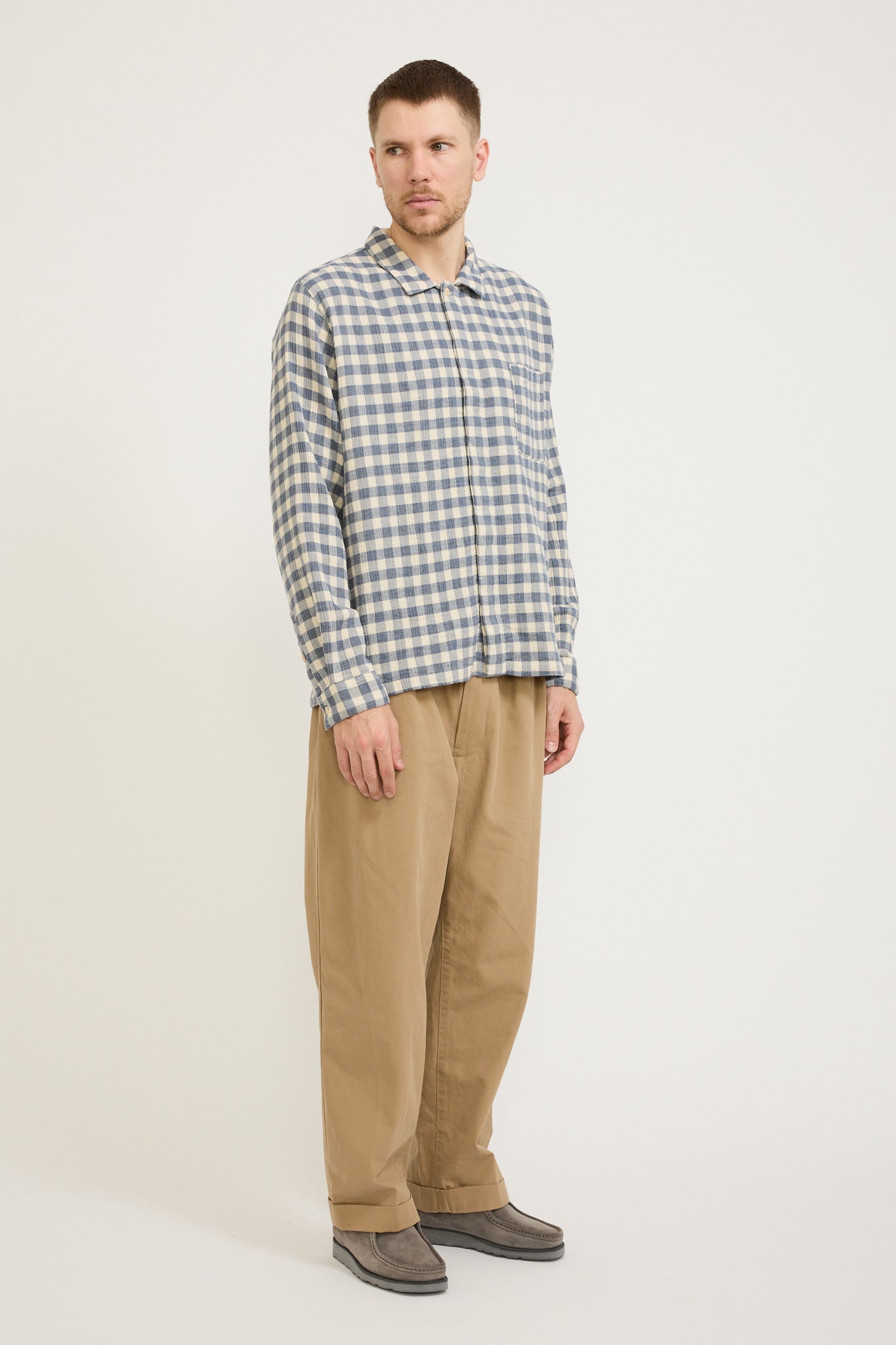 Patch Shirt Soft Blue Crinkly Check