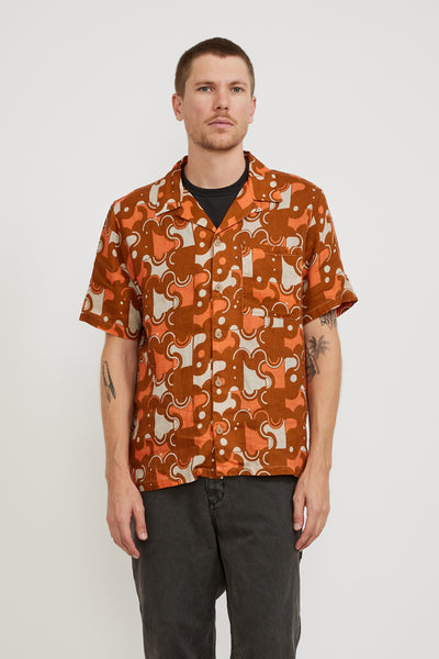 Folk | S/S Soft Collar Shirt Coil Print Ochre | Maplestore