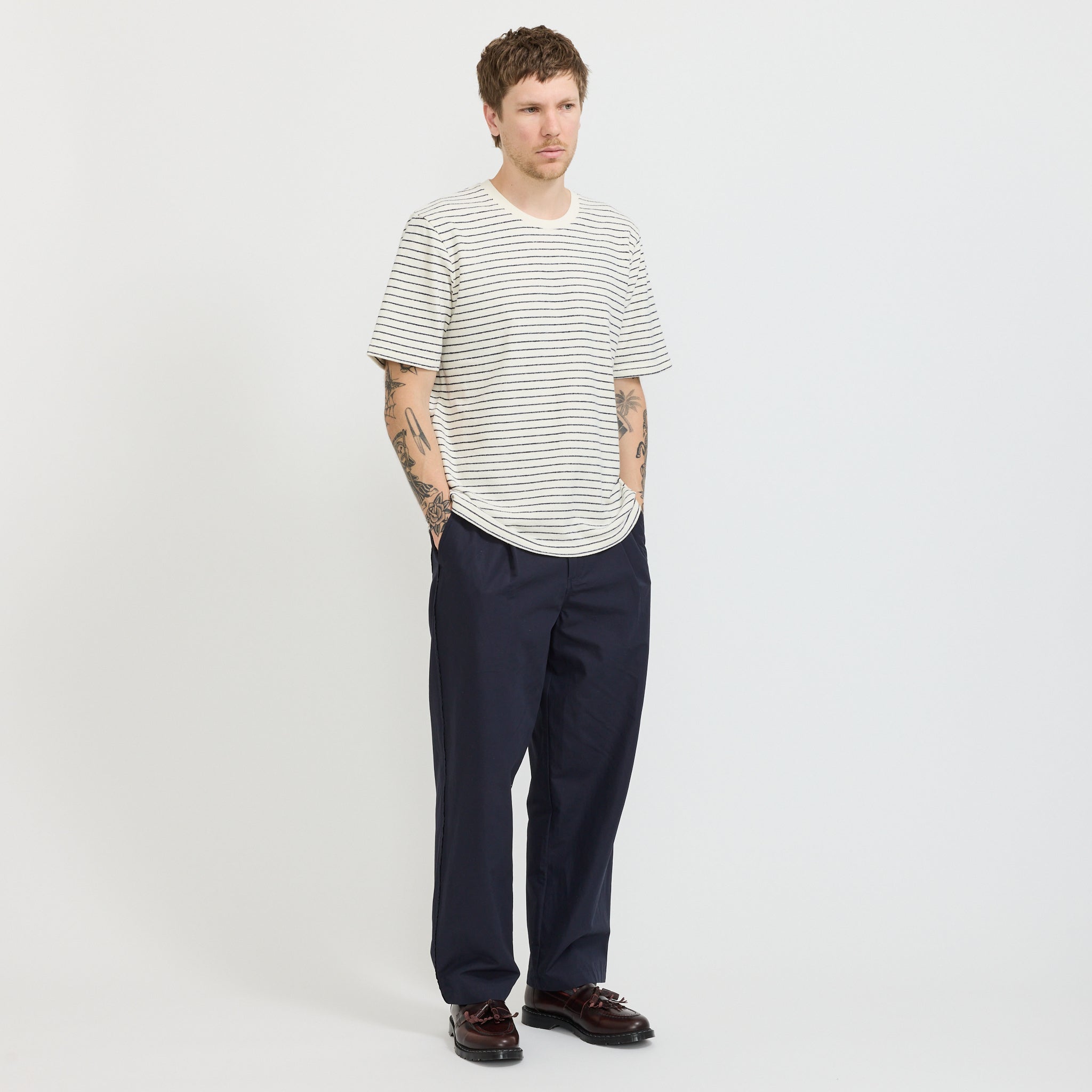 SS Textured Stripe T-Shirt Ecru Navy