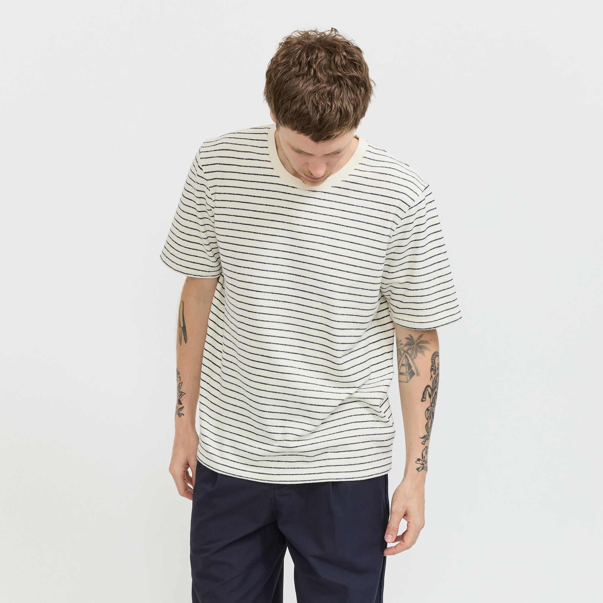 SS Textured Stripe T-Shirt Ecru Navy