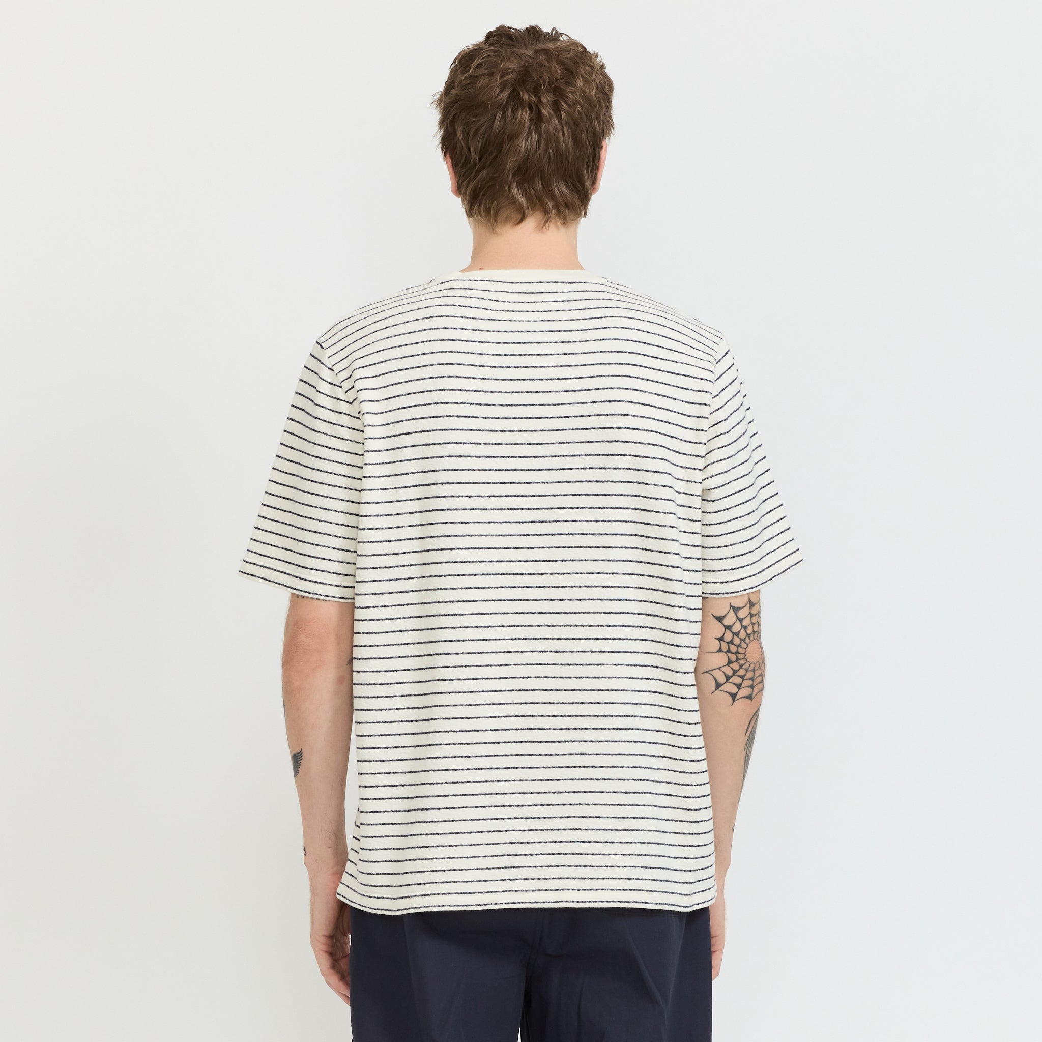 SS Textured Stripe T-Shirt Ecru Navy