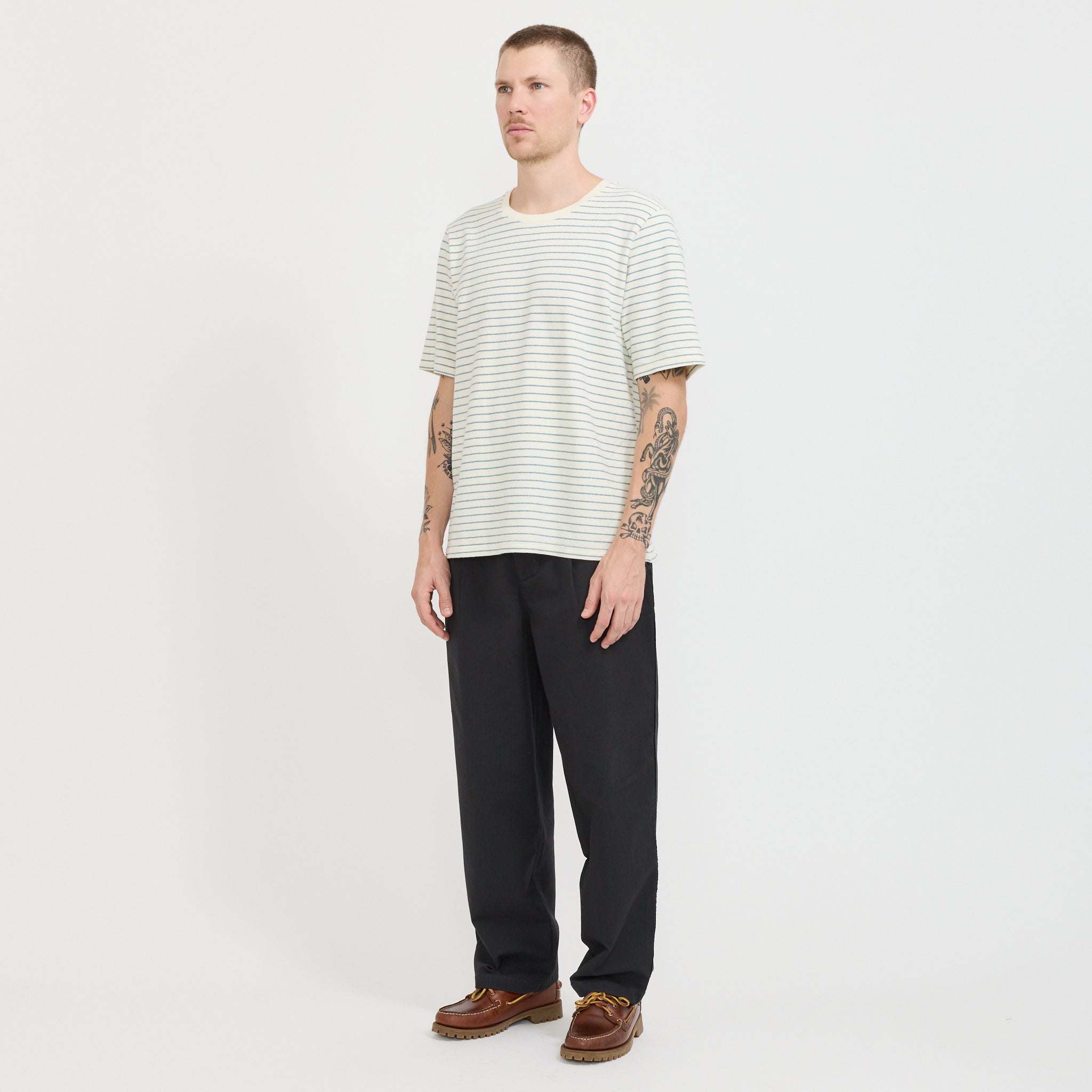 SS Textured Stripe T-Shirt Ecru/Misty Green