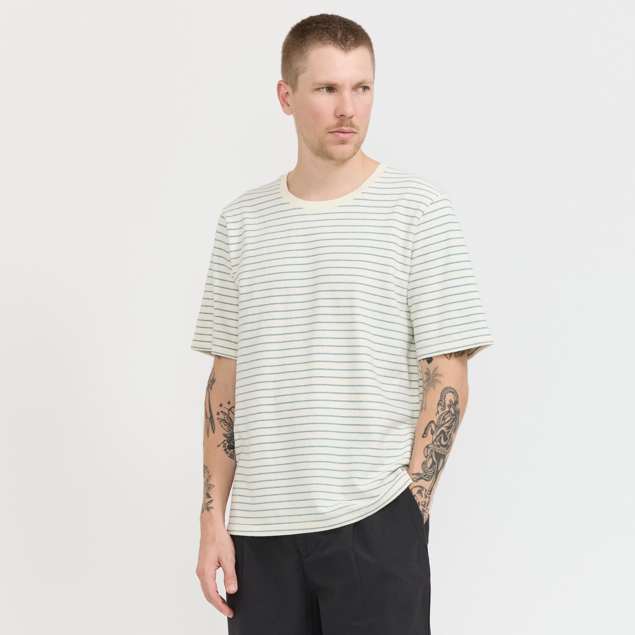 SS Textured Stripe T-Shirt Ecru/Misty Green
