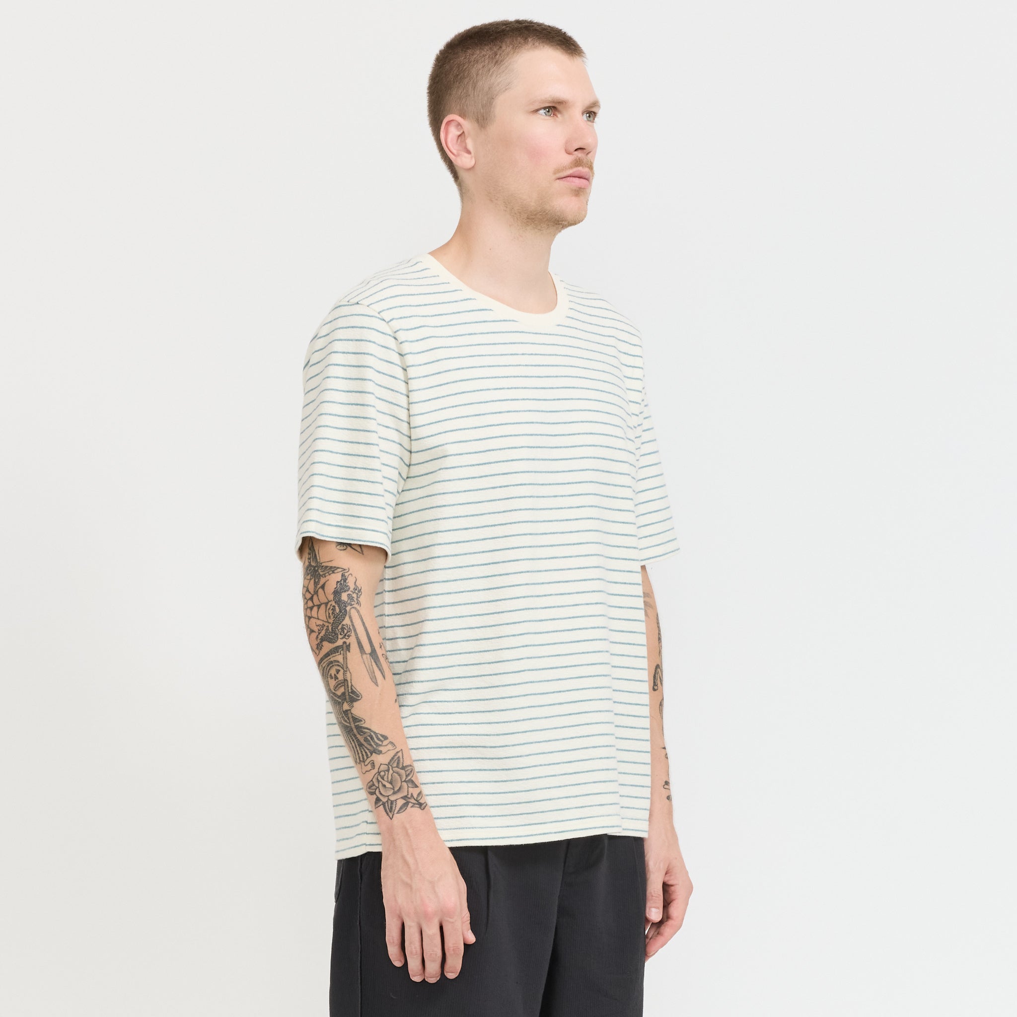 SS Textured Stripe T-Shirt Ecru/Misty Green